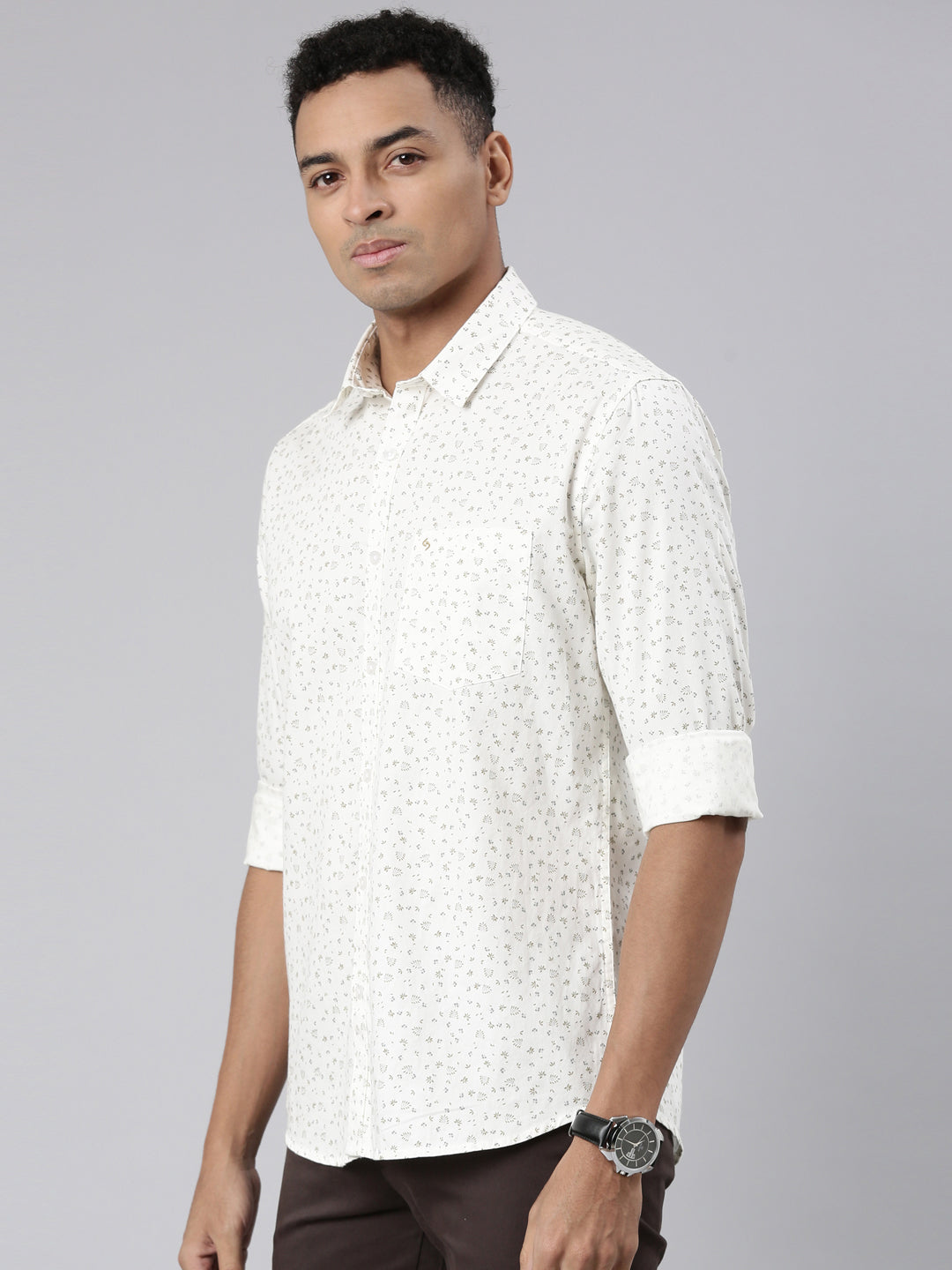 Classic Polo Men's Full Sleeve White Polo Neck Cotton Slim Fit Casual Shirt | SP2-CL-59 A-FS-PRT-SF