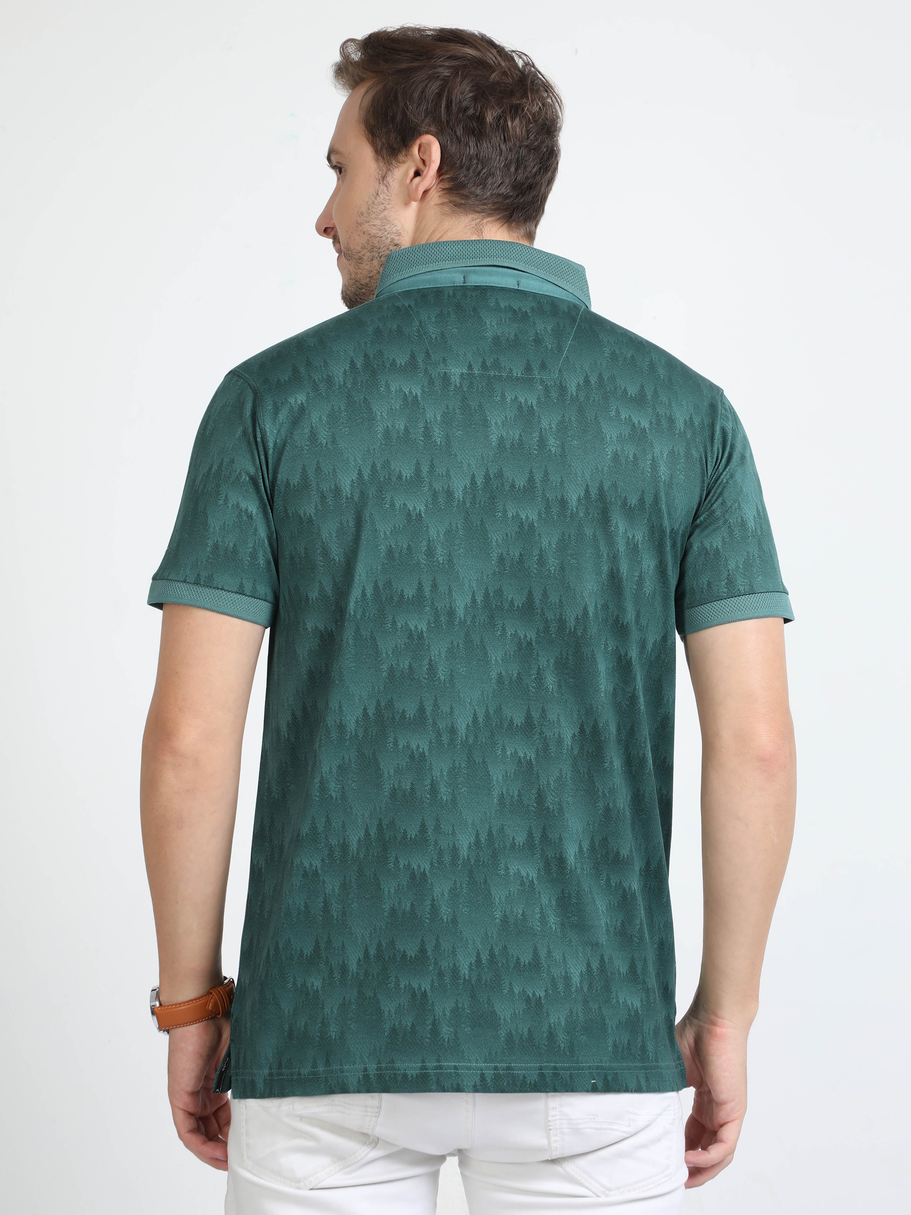 Classic Polo Mens Cotton Half Sleeves Floral Slim Fit Polo Neck Green Color T-Shirt | Scant - 31 A Sf P