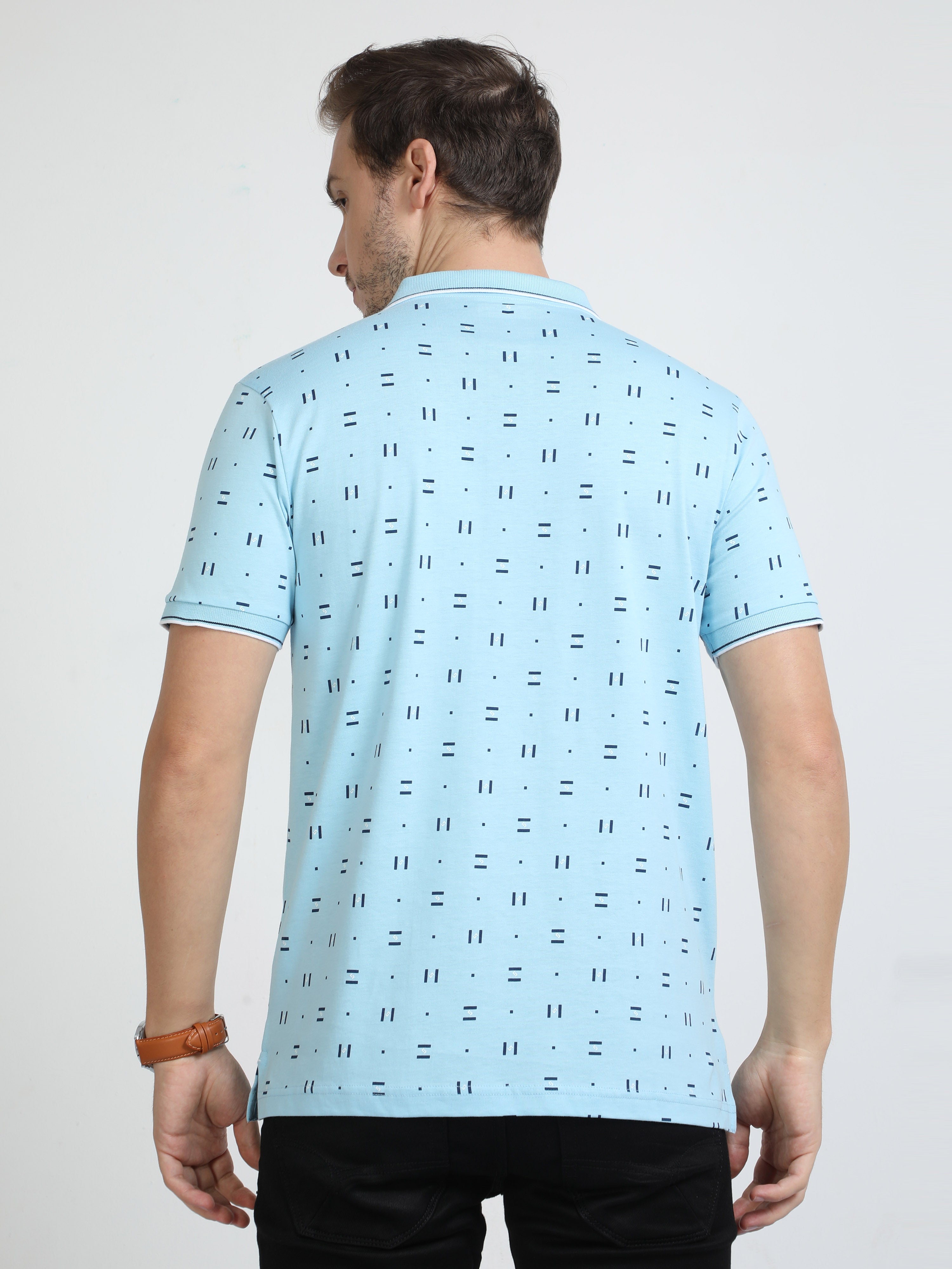 Classic Polo Mens Cotton Half Sleeves Printed Slim Fit Polo Neck Blue Color T-Shirt | Bello - 218 B Sf P