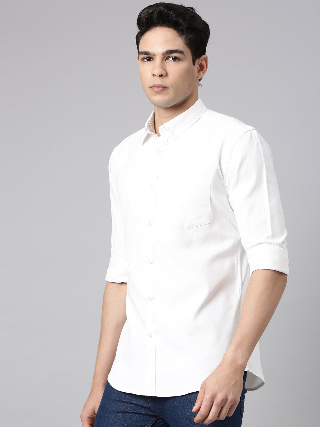 Classic Polo Men's Full Sleeve White Polo Neck Milano Fit Solid Cotton Casual Shirt | TOY-ENZO-WHITE MF FS