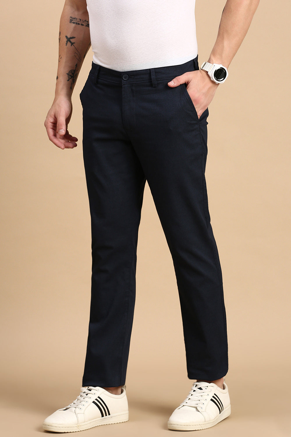 Classic Polo Men's Navy Moderate Fit Printed Trousers | TP2-CL 12 B-NVY-MF-LY