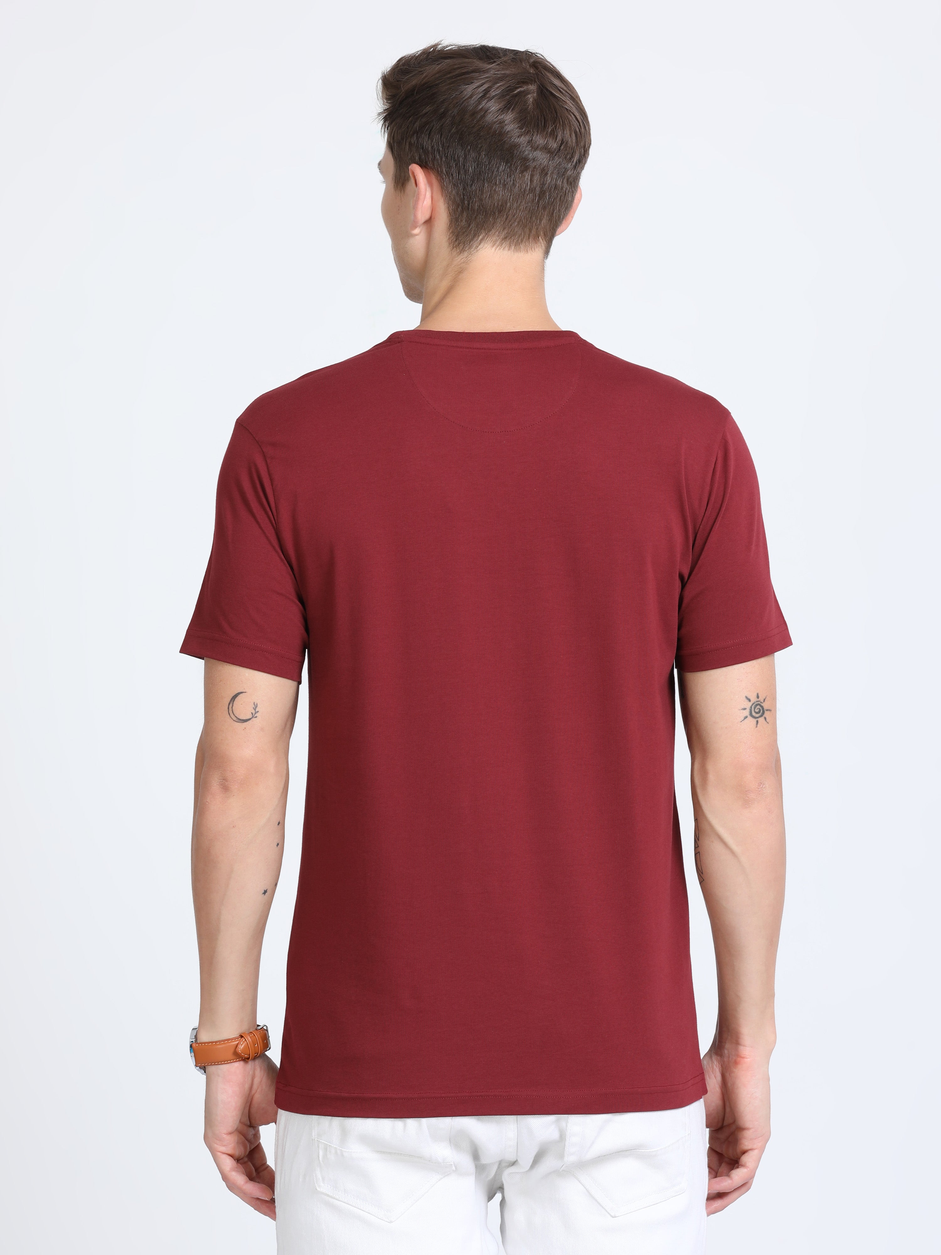 Classic Polo Mens Cotton Half Sleeves Printed Slim Fit Crew Neck Brown Color T-Shirt | Baleno - 555 B Sf C