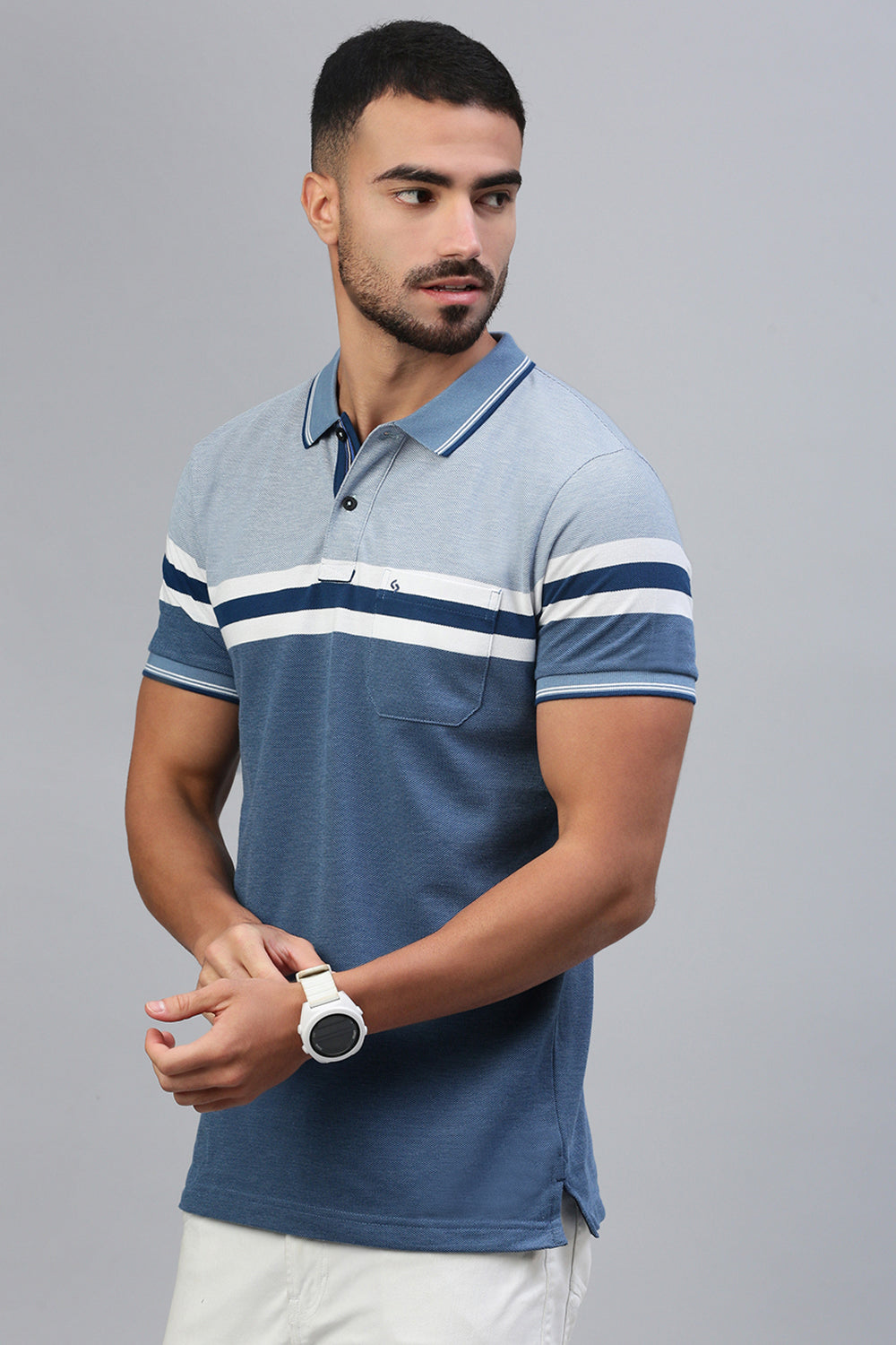 Classic Polo Men's Half Sleeve Blue Polo Neck Slim Fit Solid T-Shirt