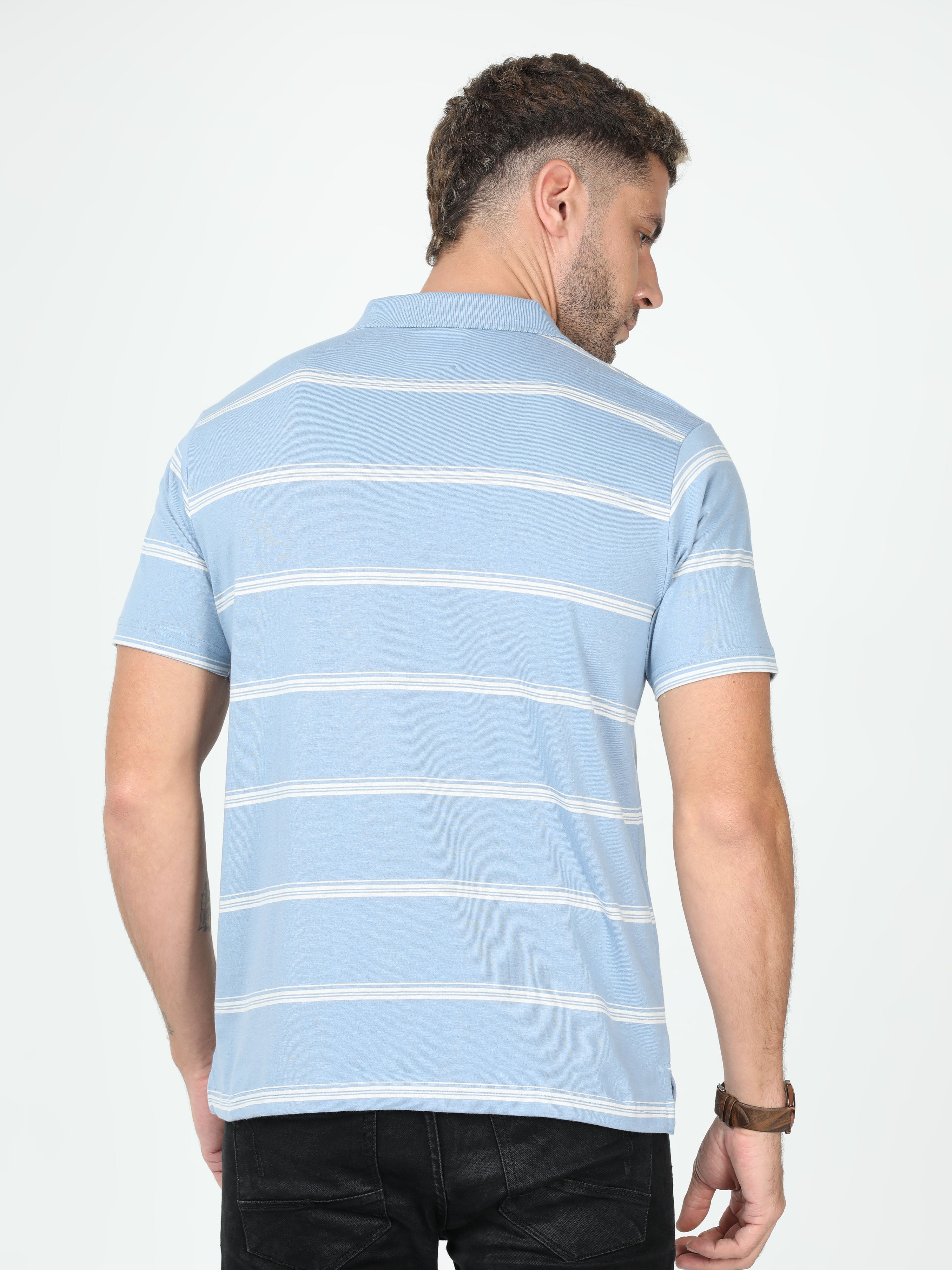 Classic Polo Mens Cotton Blended Half Sleeve Authentic Fit Polo Neck Blue Color T Shirt | F-Avon - 101 A