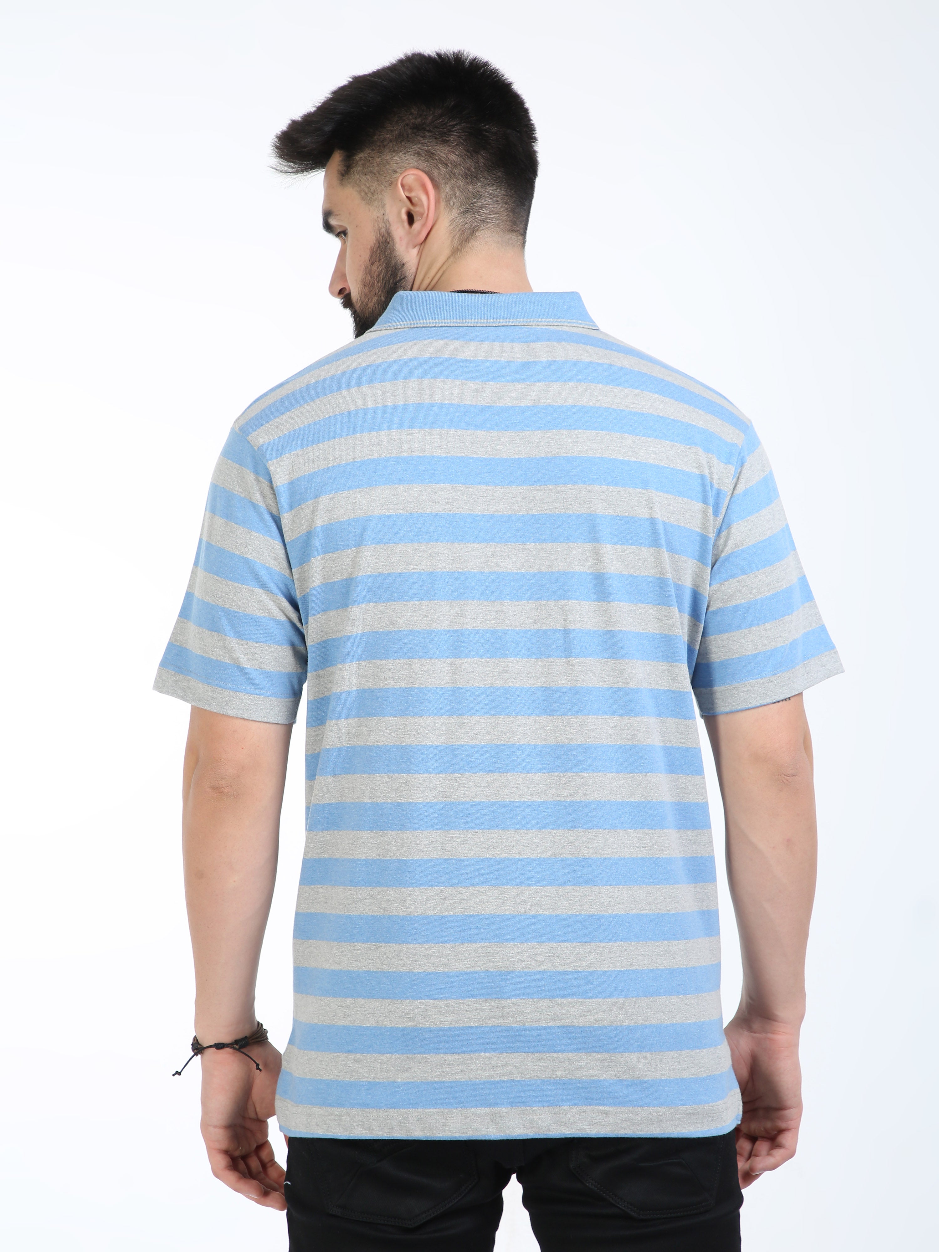 Classic Polo Mens Cotton Half Sleeves Striped Authentic Fit Polo Neck Blue Color T-Shirt | Mel - 239 A Af P