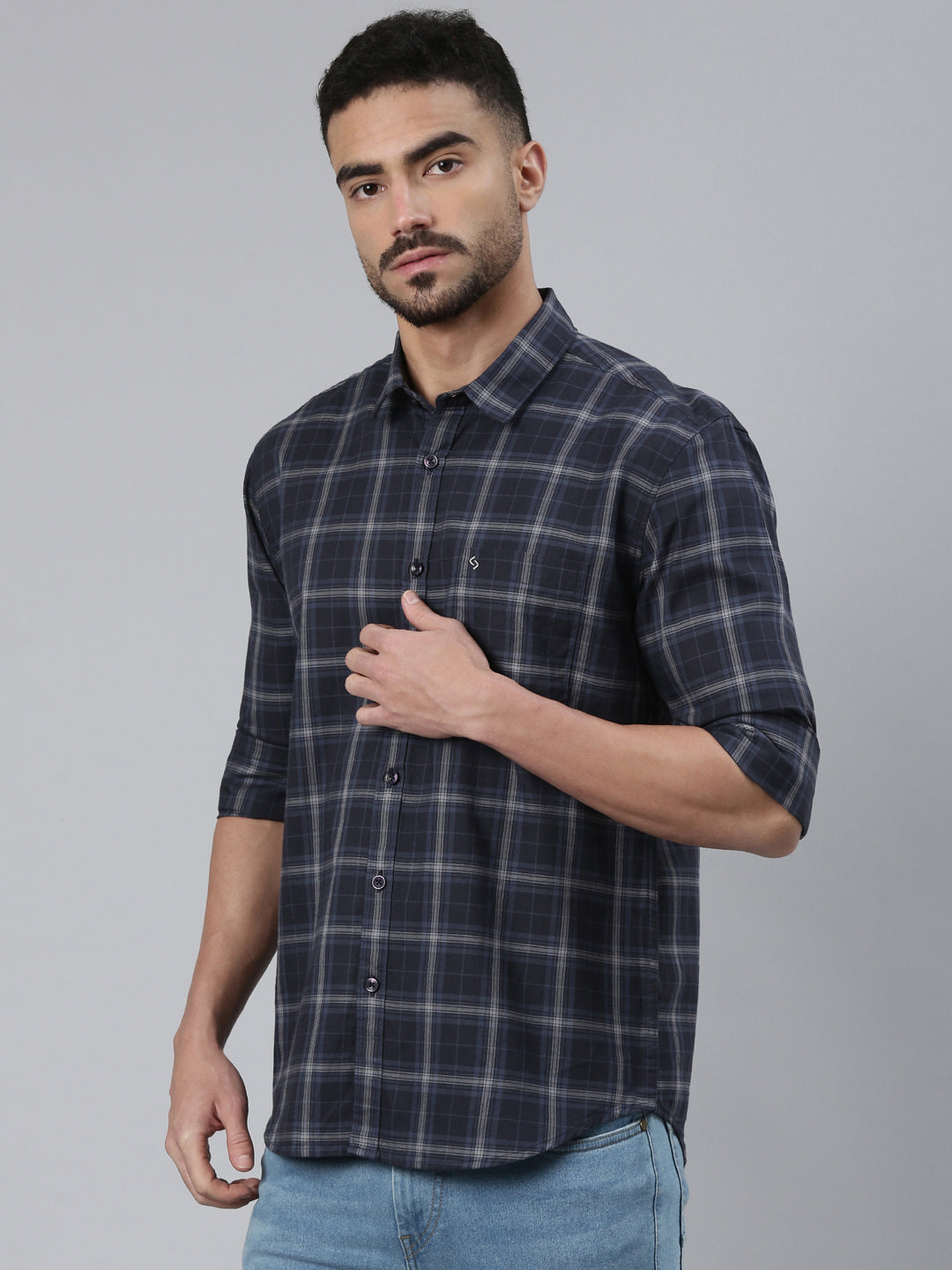 Classic Polo Men's Multicolor Polo Neck Checked Cotton Slim Fit Woven Shirt | LSHQ2-118 B-FS-CHK-SF