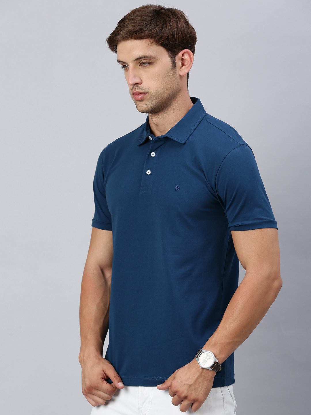 Classic Polo Men's Half Sleeve Dr.Blue Polo Neck Cotton Slim Fit T Shirt | PRM - 799 A SF P