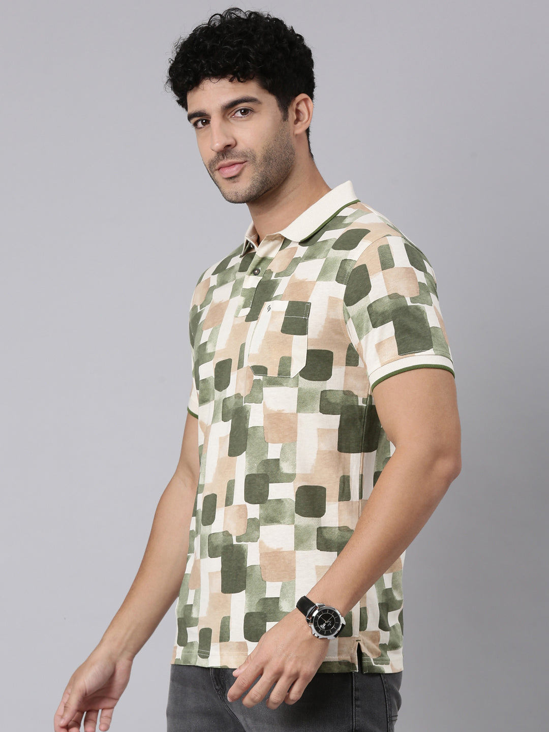 Classic Polo Men's Half Sleeve Multicolor Polo Neck Slim Fit All-Over Print Cotton T-Shirt | BELLO - 381 B SF P