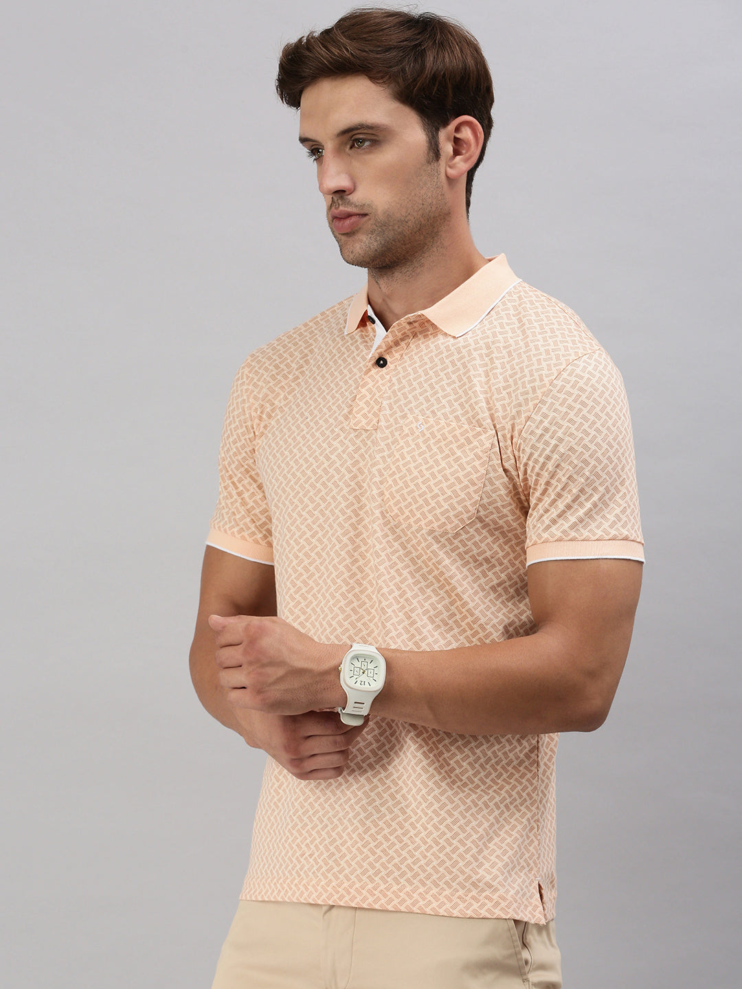Classic Polo Men's Printed Orange Cotton Slim Fit Half Sleeve T-Shirt | BELLO - 299 B SF P