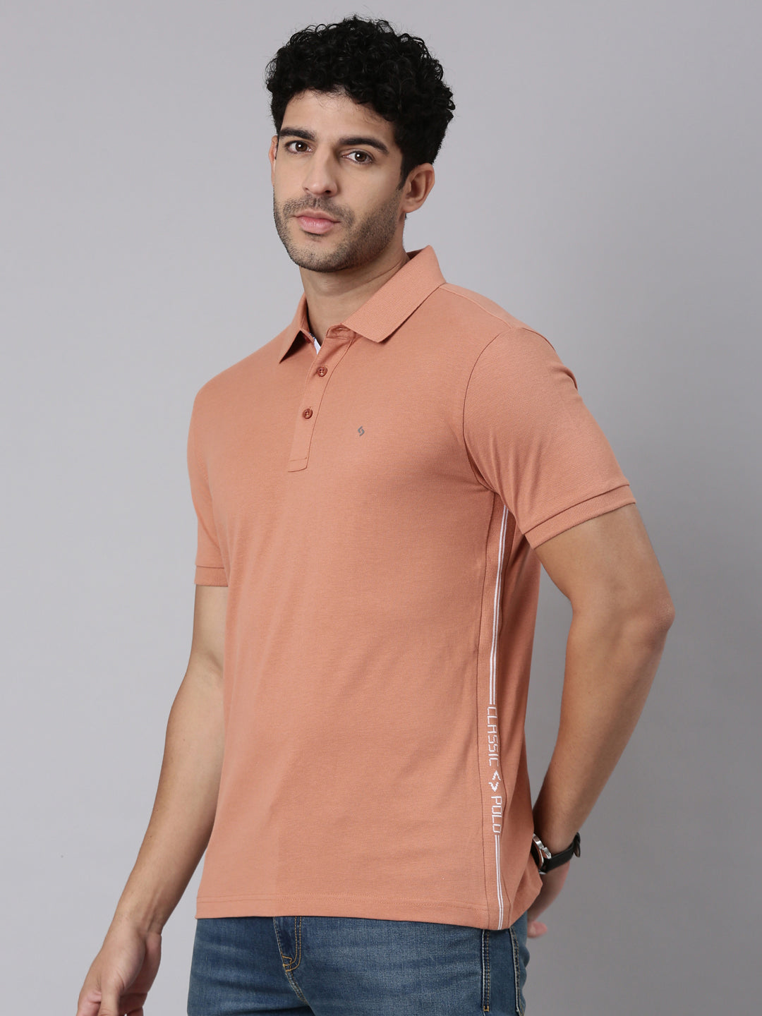 Classic Polo Men's Half Sleeve Dark Peach Polo Neck Slim Fit Solid Cotton T-Shirt | PRM - 812 B SF P