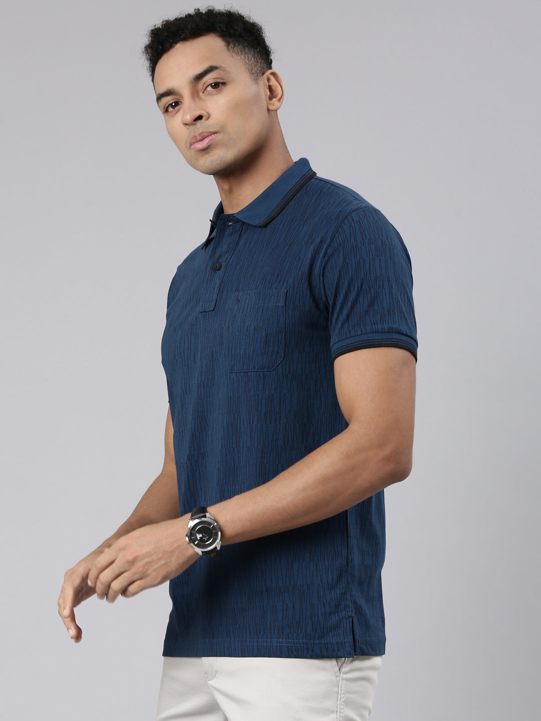 Classic Polo Men's Half Sleeve Teal/Black Polo Neck Cotton Blend Slim Fit T-Shirt | BELLO - 306 A SF P