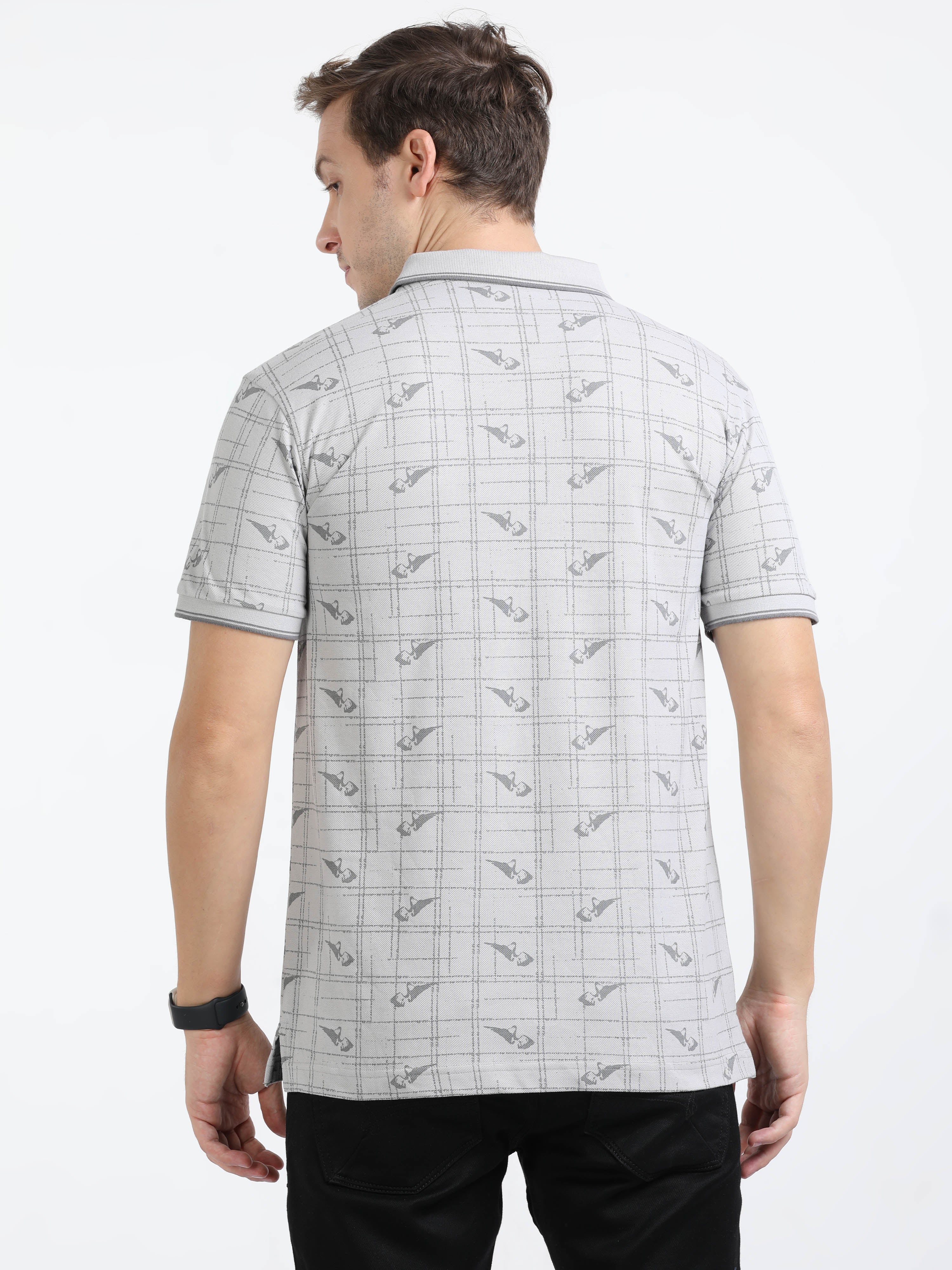 Classic Polo Mens Cotton Half Sleeves Floral Slim Fit Polo Neck Grey Color T-Shirt | Beau - 224 A Sf P