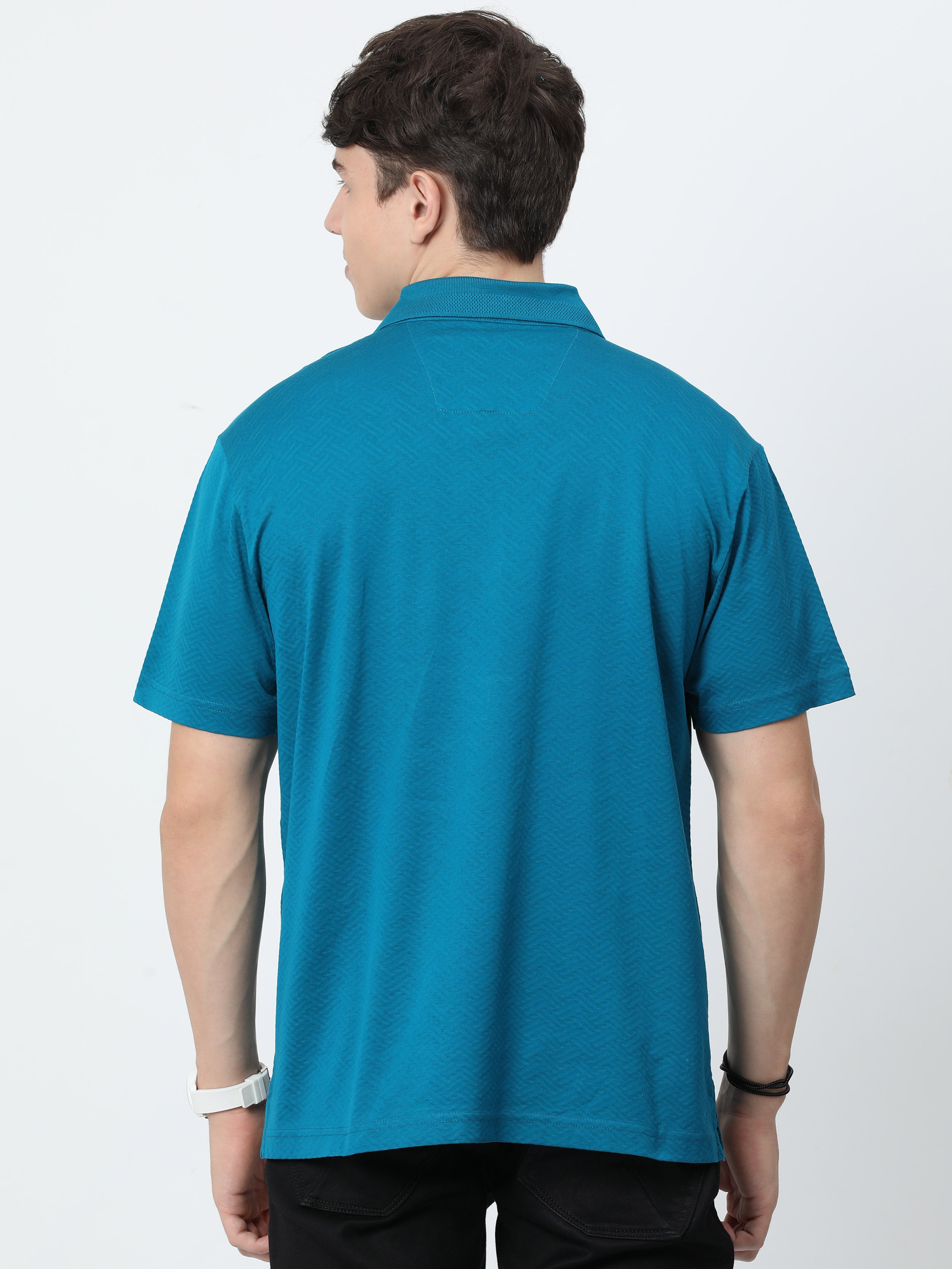 Classic Polo Mens Cotton Half Sleeves Floral Authentic Fit Polo Neck Blue Color T-Shirt | Rare - 05 A Af P