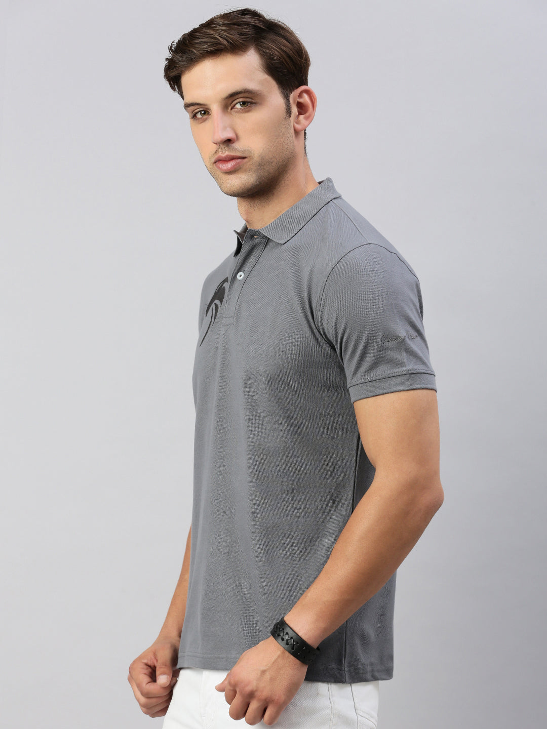 Classic Polo Men's Half Sleeve Dr.Grey Polo Neck Cotton Slim Fit T Shirt | PRM - 803 A SF P