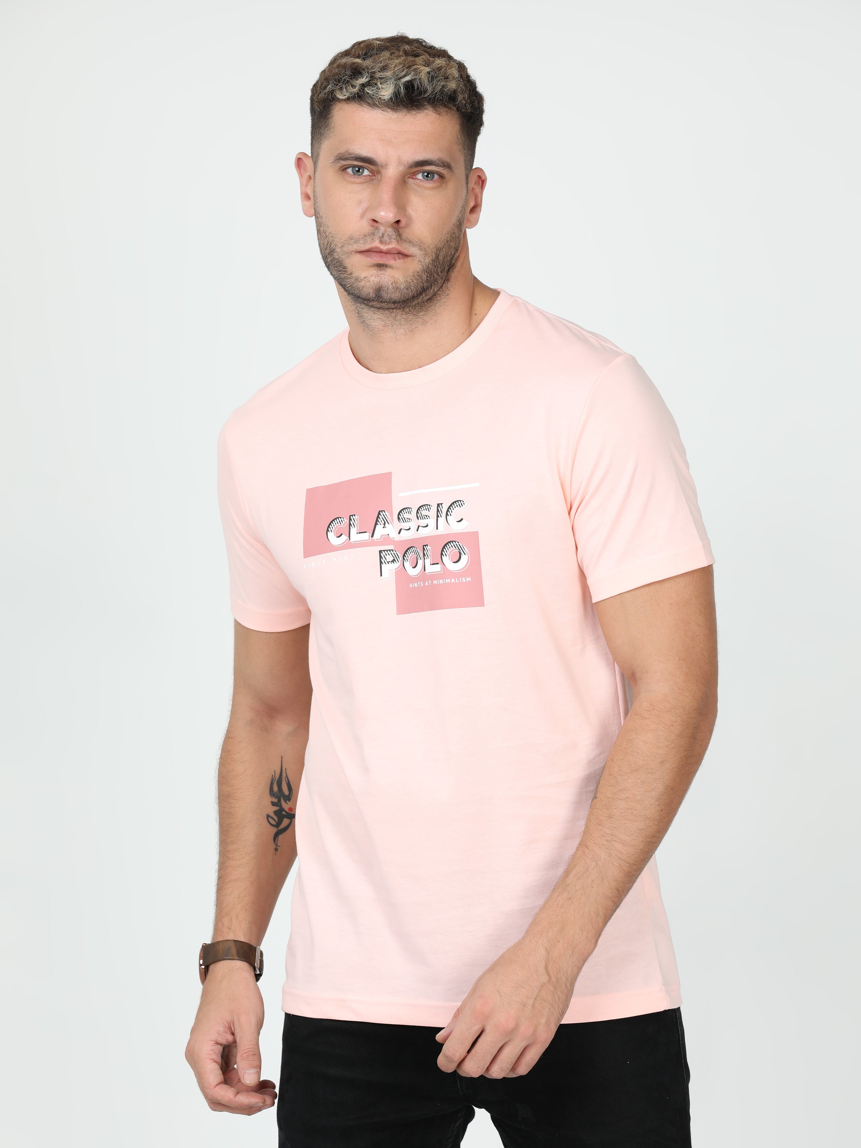 Classic Polo Mens Cotton Half Sleeve Printed Slim Fit Crew Neck Multi Color T Shirt | Toy-Trio-904 SF