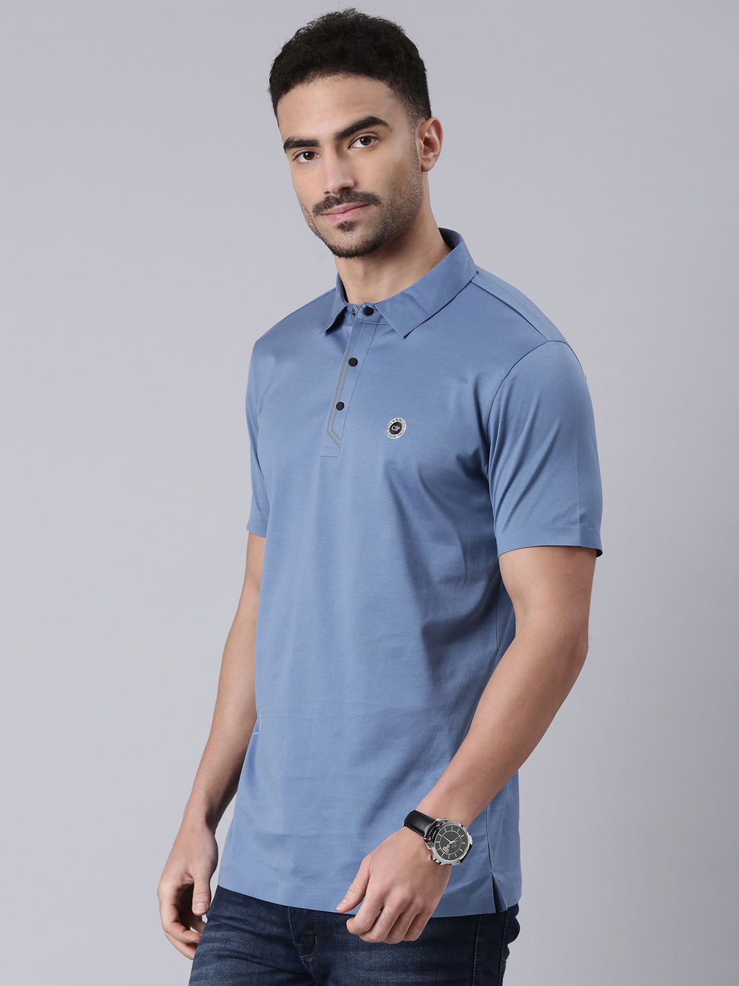 Classic Polo Men's Half Sleeve Blue Polo Neck Slim Fit Solid Premium Cotton T-Shirt | UNICO - 139 B SF P