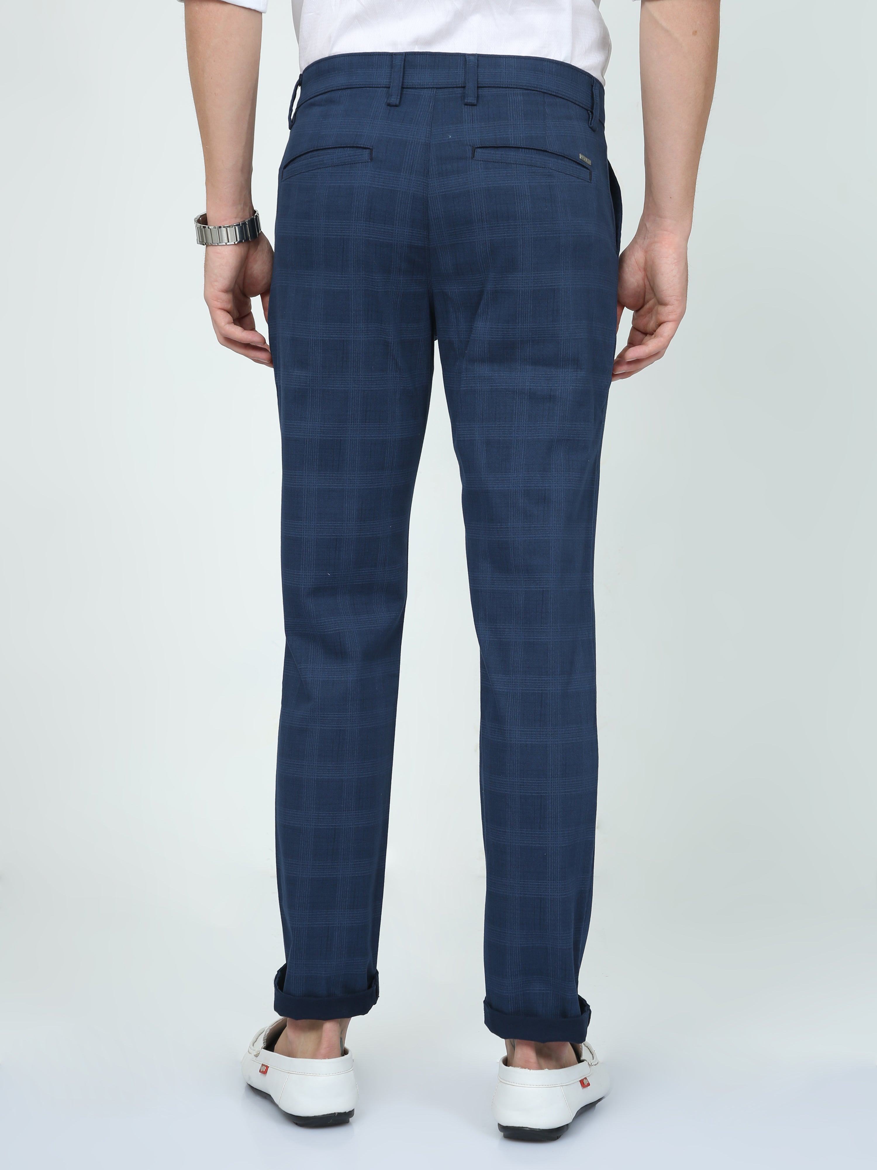 CP BRO Mens Ankle Fit Checked Navy Color Trousers | Tbo2-09 A-Nvy-Af-Ly