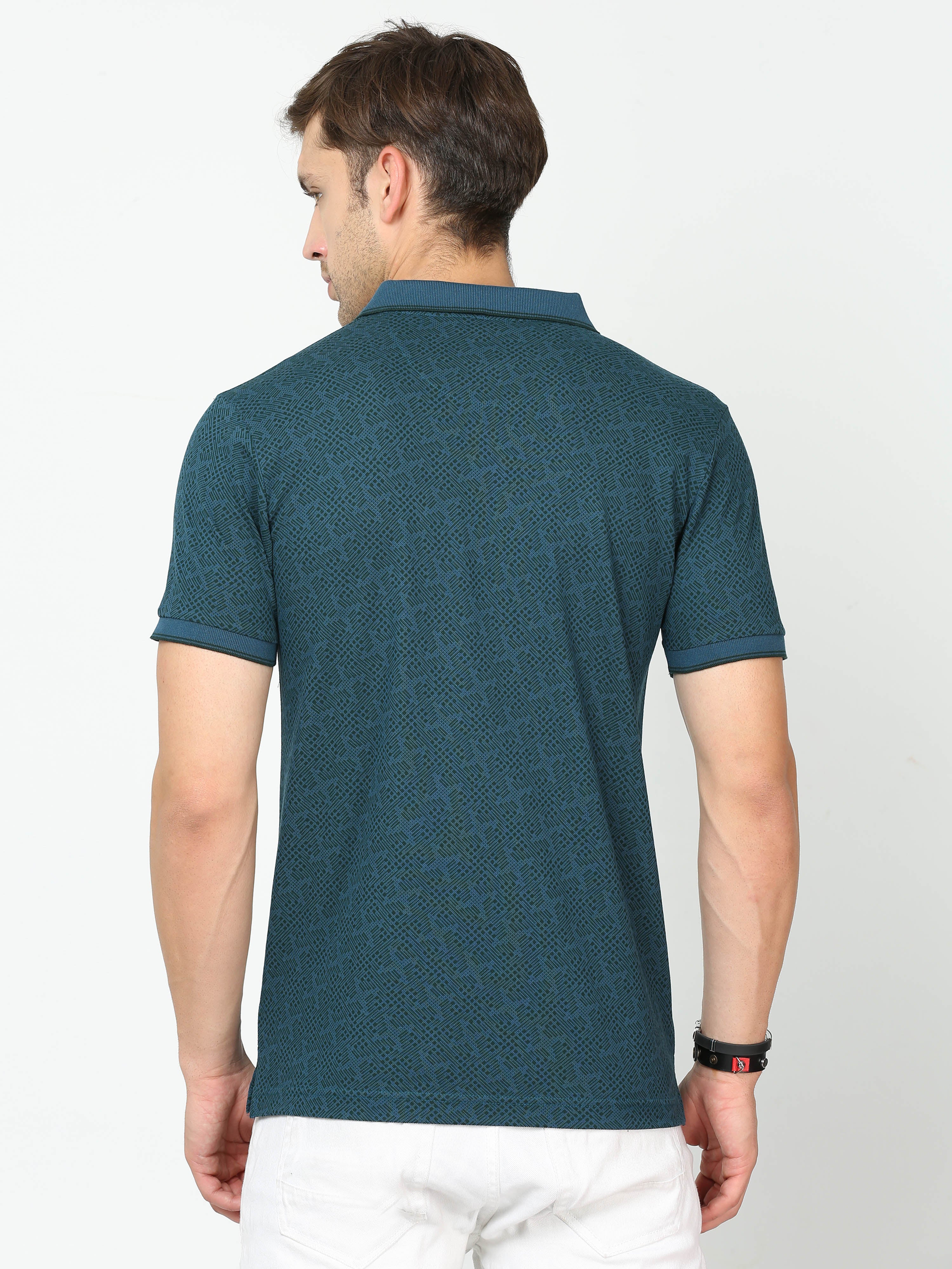 Classic Polo Mens Cotton Half Sleeves Floral Slim Fit Polo Neck Blue Color T-Shirt | Beau - 222 B Sf P