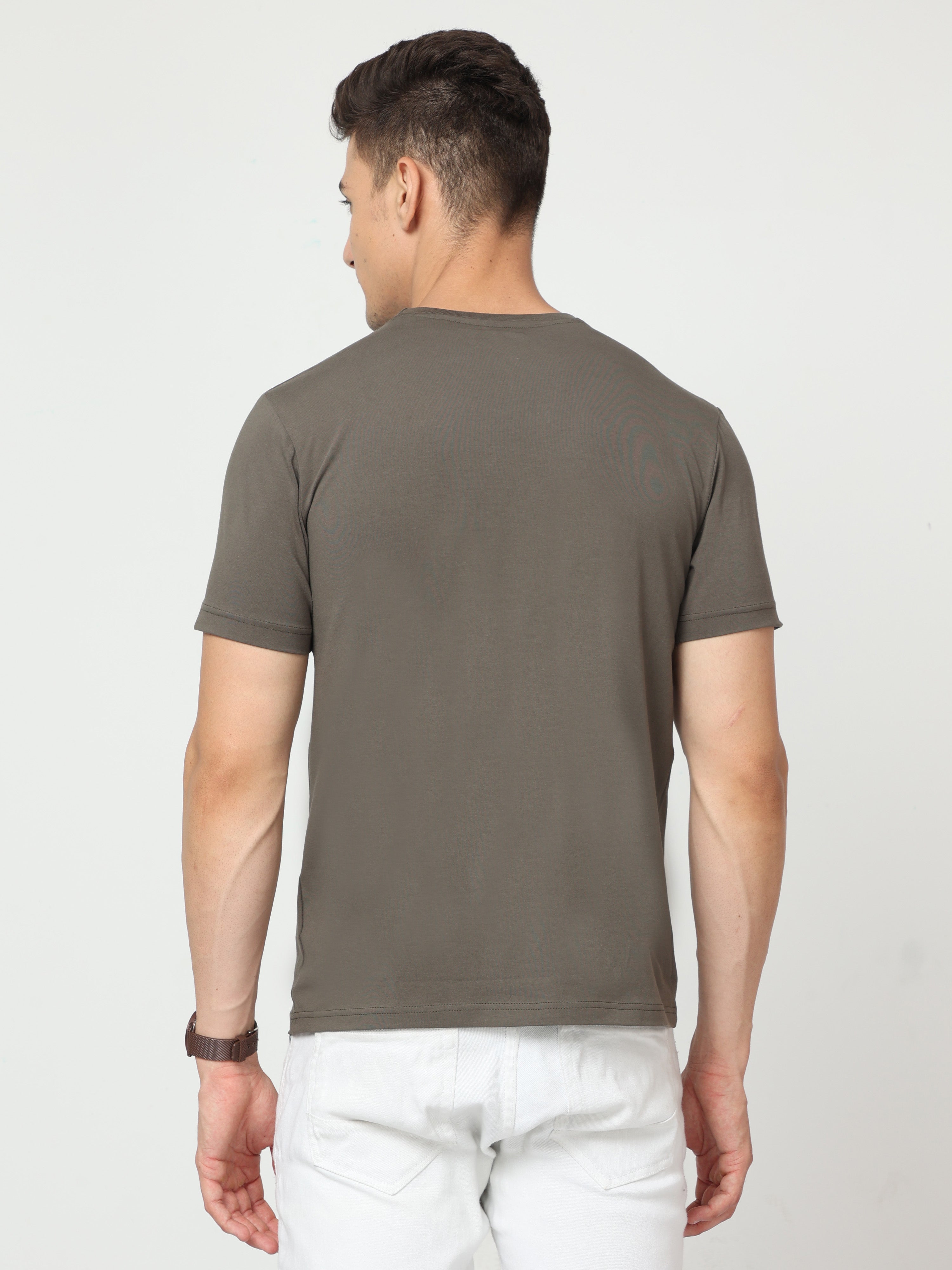 Classic Polo Mens Pure Cotton Half Sleeve Printed Slim Fit Crew Neck Grey Color T Shirt | Baleno - 520 A