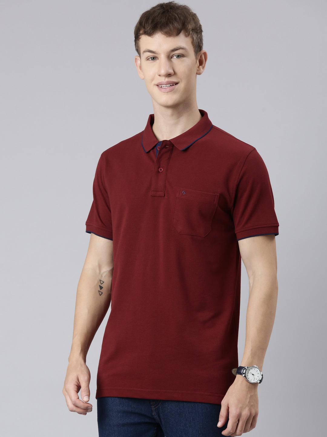 Classic Polo Men's Casual Solid Maroon Half Sleeve Authentic Fit T-Shirt | TOY-NOVA-SYRAAH