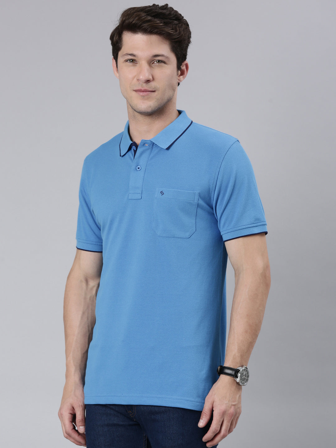 Classic Polo Men's Blue Polo Neck Slim Fit T-Shirt | 4SSN 203