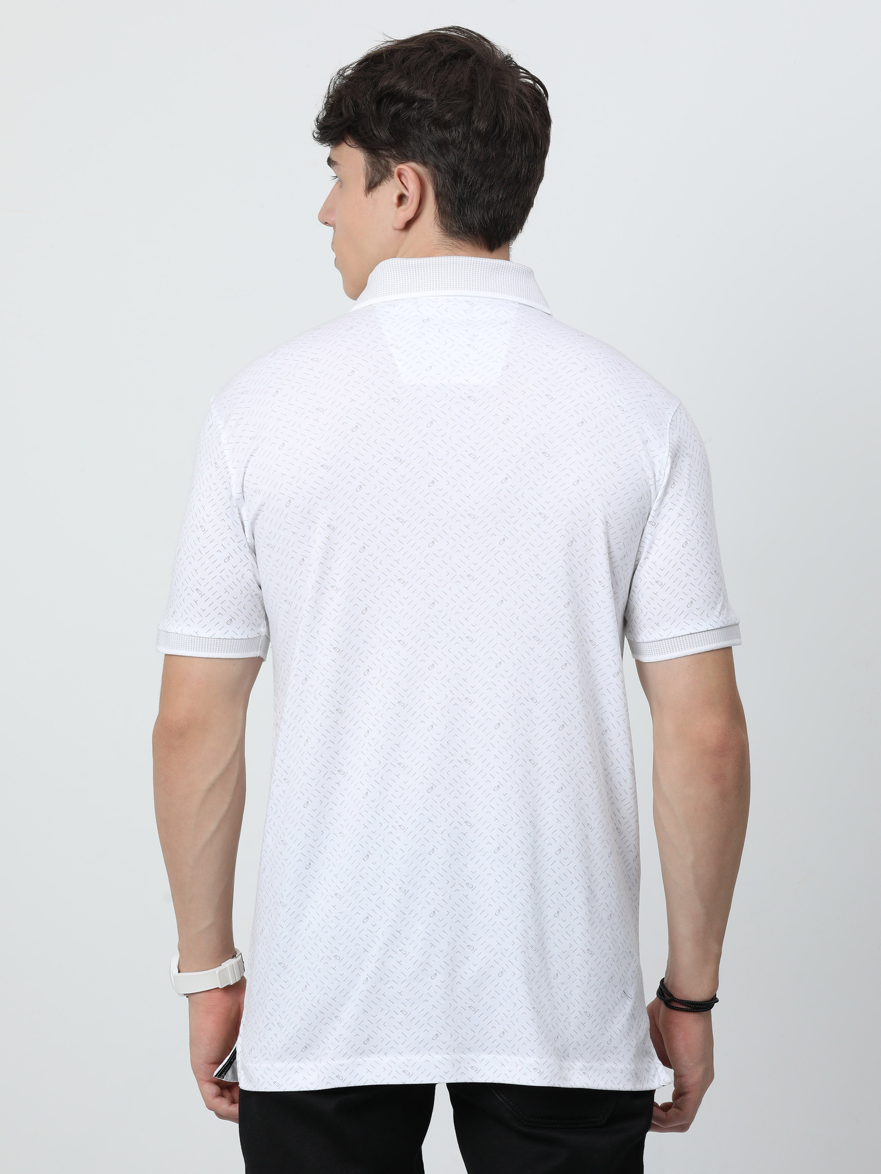 Classic Polo Mens Cotton Half Sleeves Printed Slim Fit Polo Neck White Color T-Shirt | Prm - 786 A Sf P