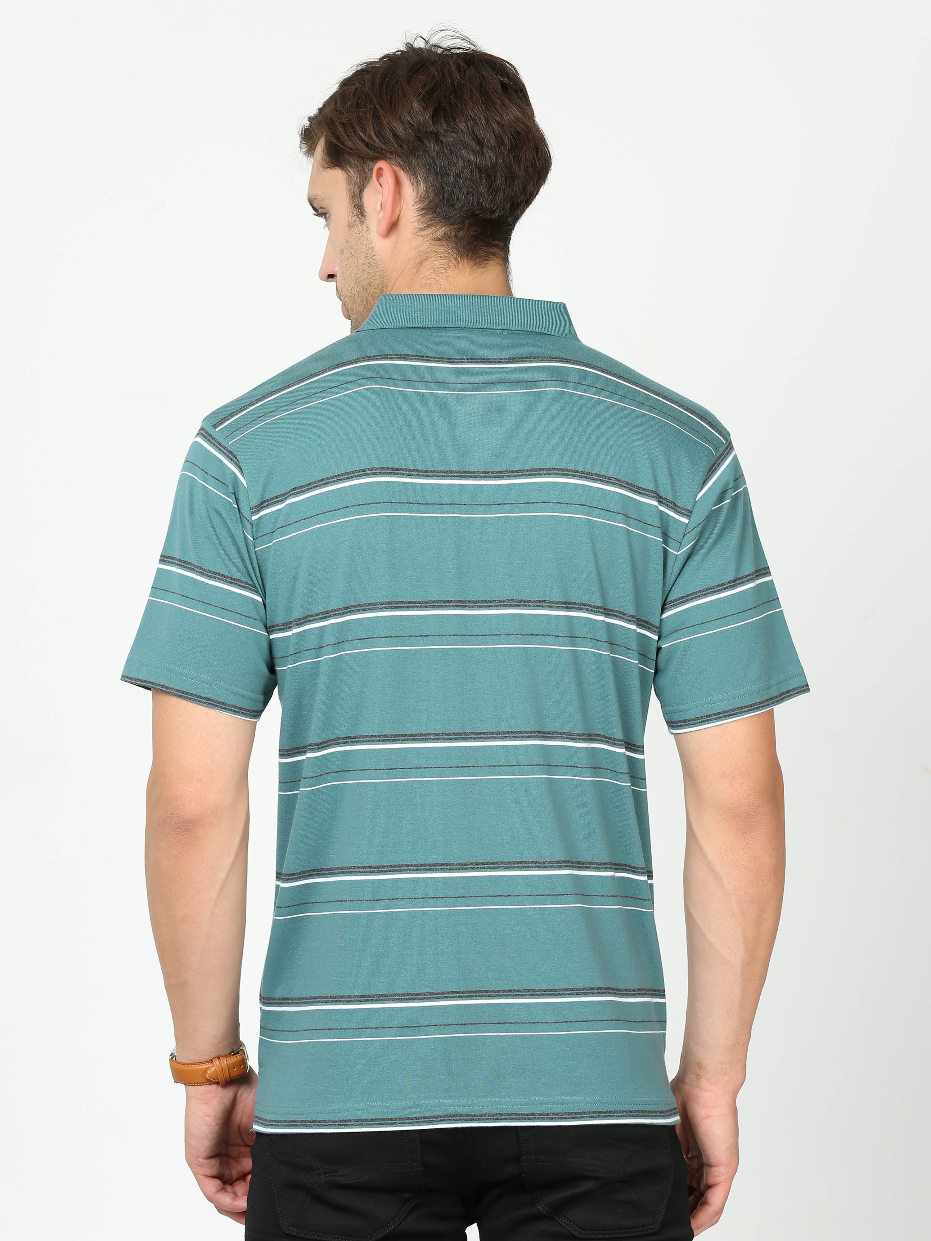 Classic Polo Mens Cotton Half Sleeves Striped Authentic Fit Polo Neck Green Color T-Shirt | Avon - 541 A Af P