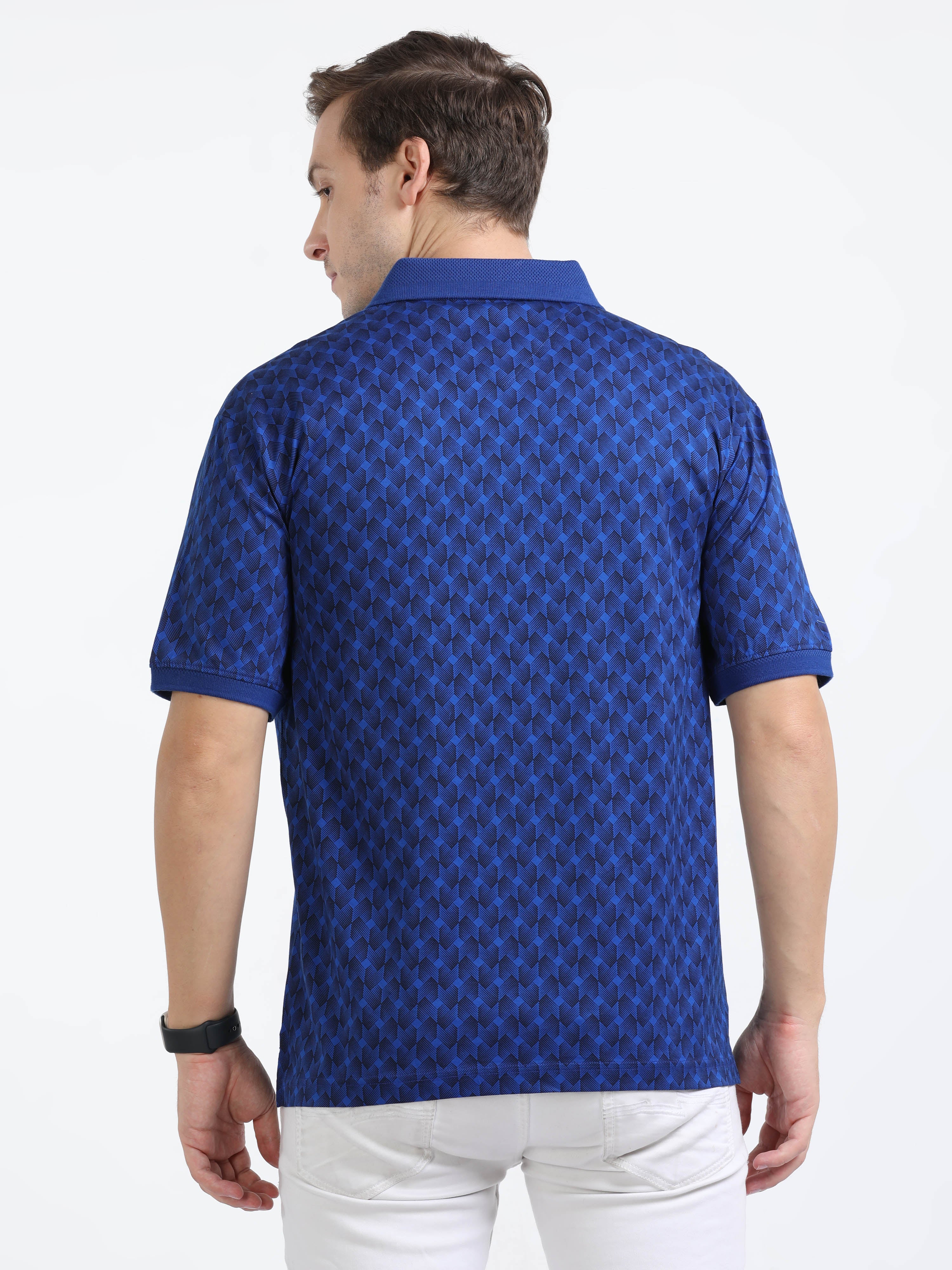 Classic Polo Mens Cotton Half Sleeves Floral Authentic Fit Polo Neck Royal Blue Color T-Shirt | Swank - 03 B Af P