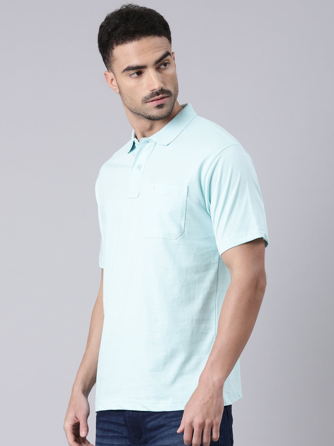 Classic Polo Men's Half Sleeve Aqua Blue Polo Neck Authentic Fit Solid Cotton T-Shirt | TOY-SOLIX-MINT AF P