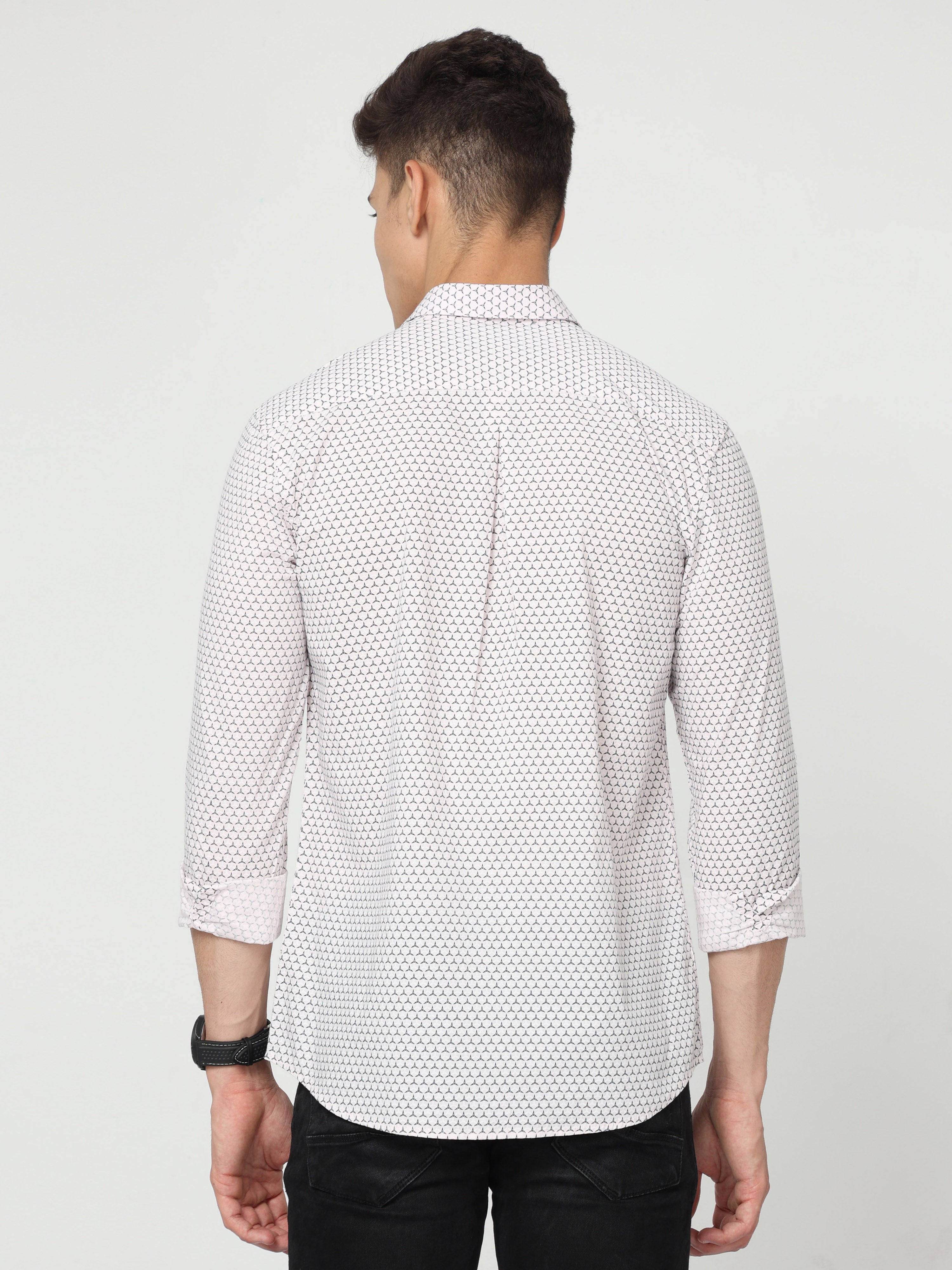 Classic Polo Men's Cotton Full Sleeve Printed Slim Fit Polo Neck Pink Color Woven Shirt | So1-147 A