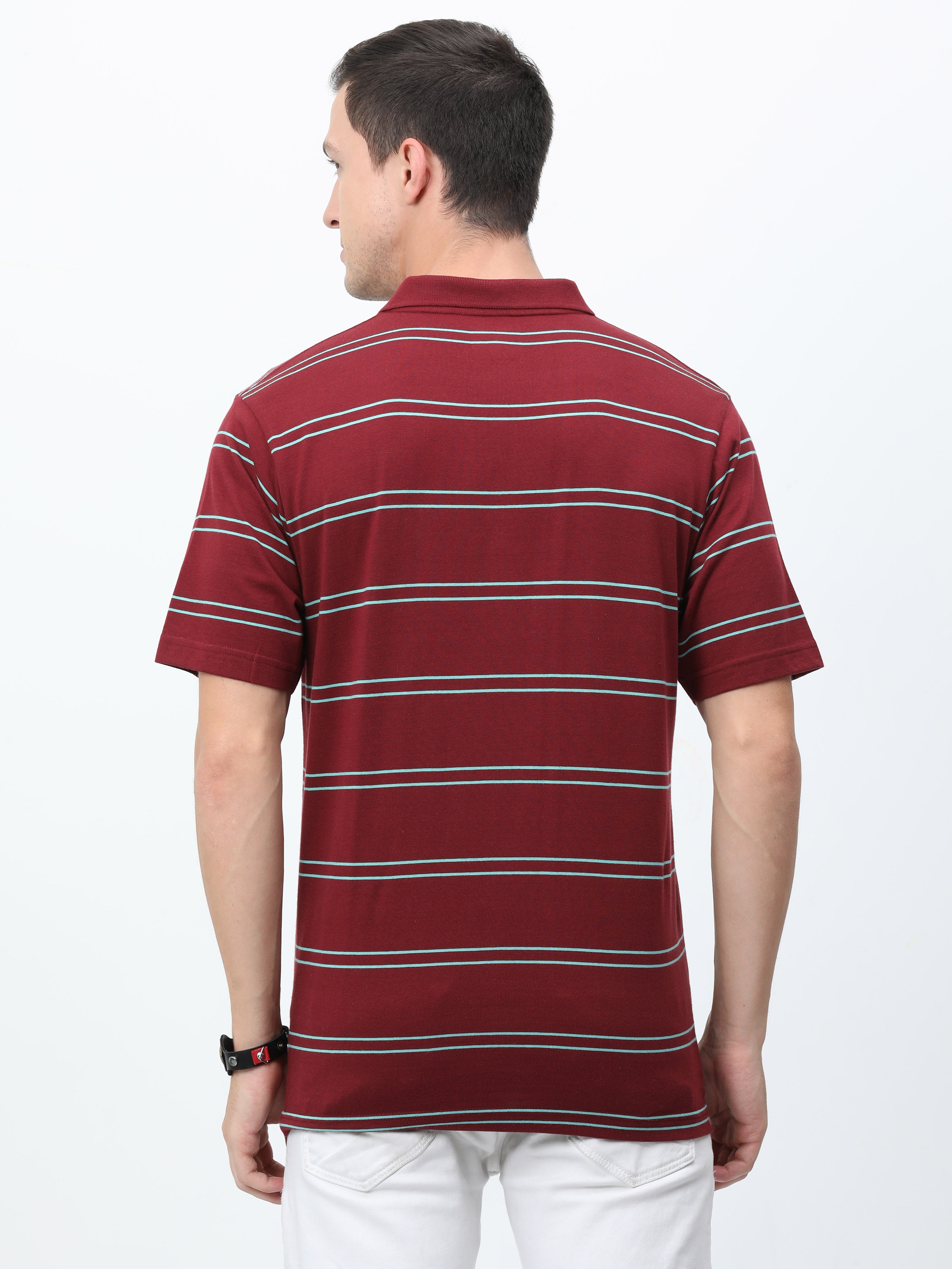 Classic Polo Mens Cotton Half Sleeves Striped Authentic Fit Polo Neck Maroon Color T-Shirt | Avon - 545 A Af P