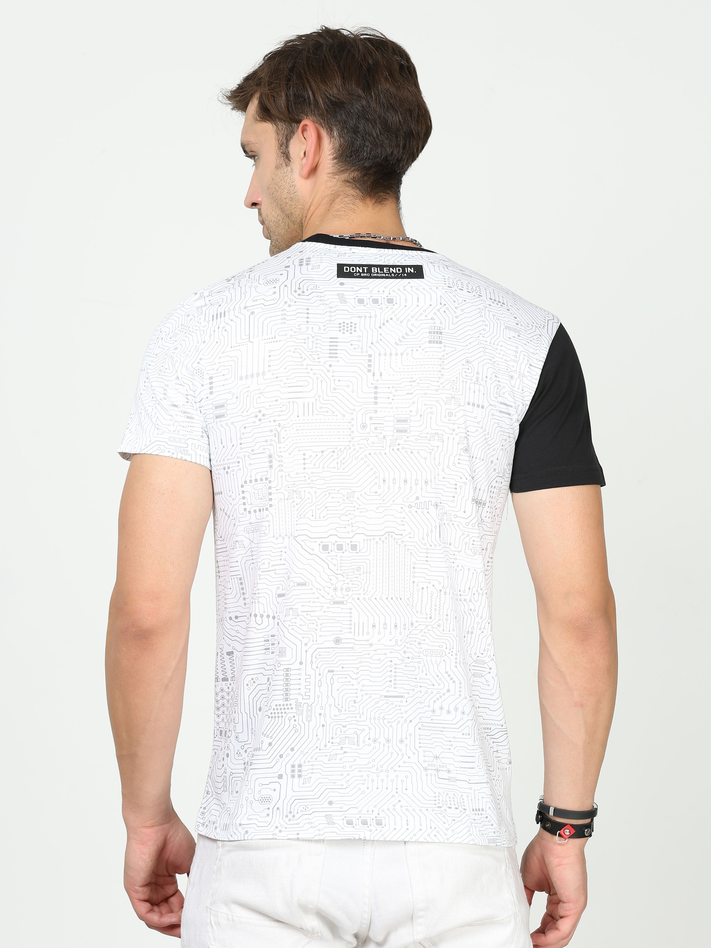Classic Polo Mens Cotton Half Sleeves Colour Blocked Slim Fit Crew Neck White Color T-Shirt | Brcn - 553 A Sf C