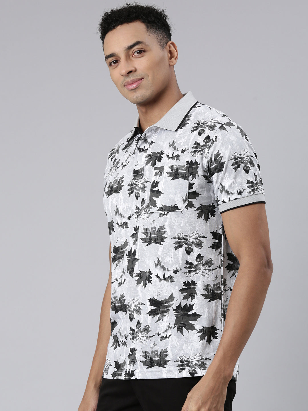 Classic Polo Men's Half Sleeve Grey/Black Polo Neck Cotton Blend Slim Fit T-Shirt | BELLO - 308 A SF P