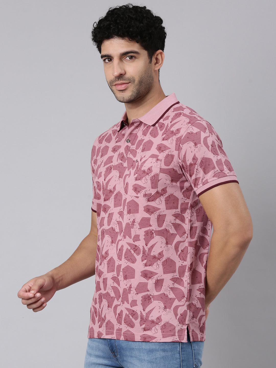 Classic Polo Men's Half Sleeve Pink Polo Neck Slim Fit All-Over Print Cotton T-Shirt | BEAU - 317 B SF P