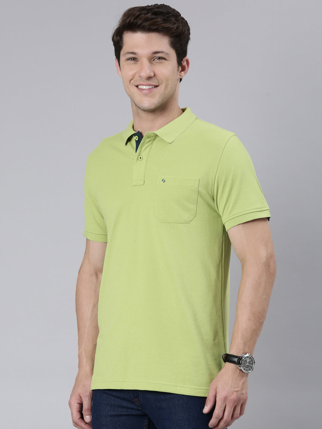Classic Polo Men's Half Sleeve Green Polo Neck Slim Fit Solid T-Shirt | TOY-VIROK-A.GREEN SF P