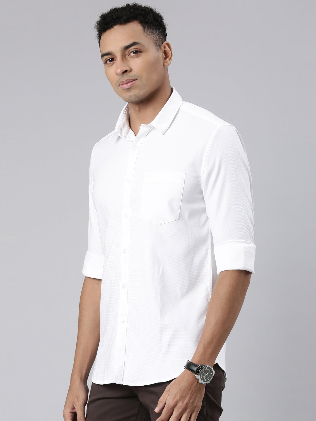 Classic Polo Men's Full Sleeve White Polo Neck Cotton Slim Fit Casual Shirt | SP2-CL-54 A-FS-SLD-SF