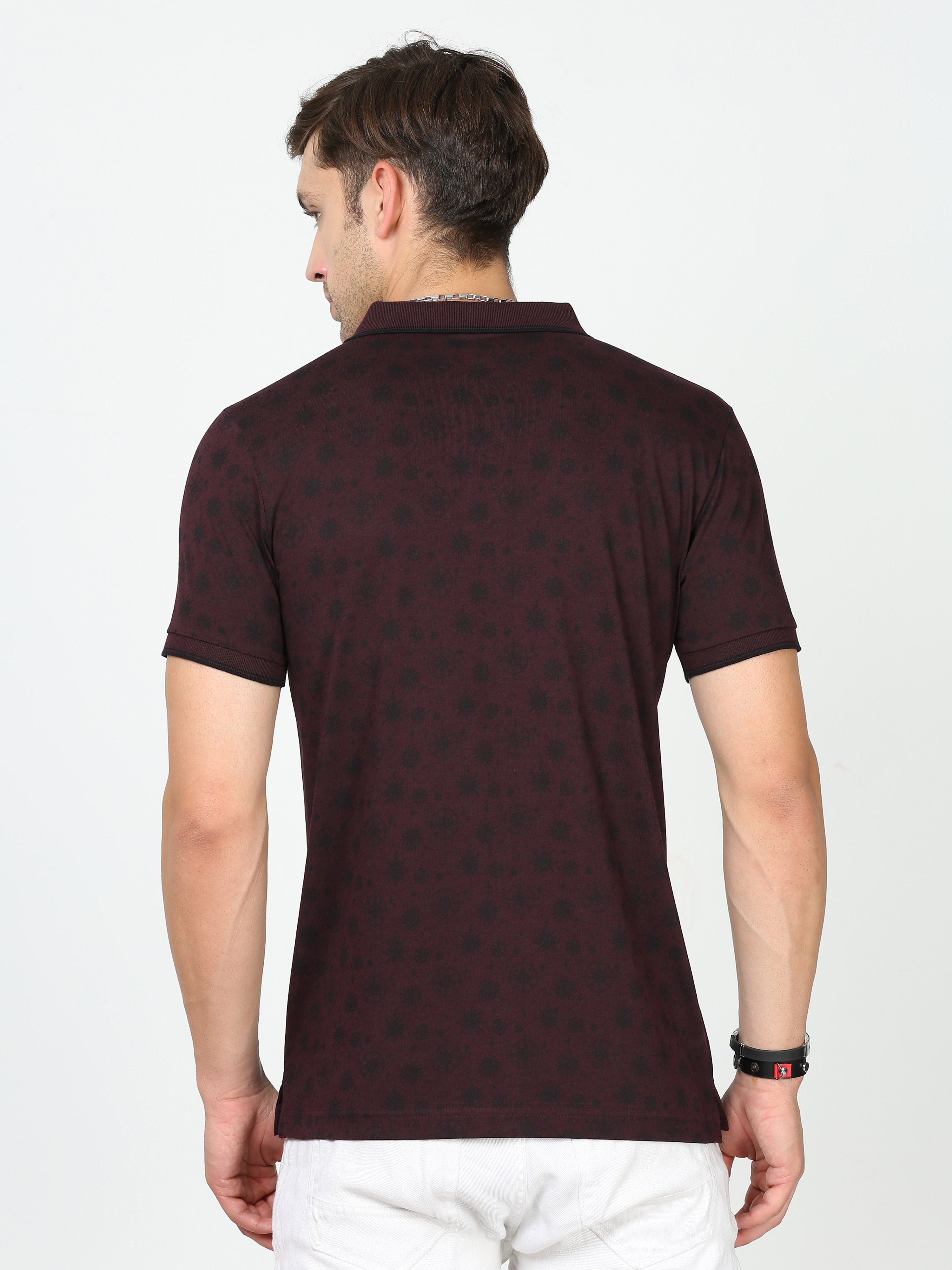 Classic Polo Mens Cotton Half Sleeves Floral Slim Fit Polo Neck Maroon Color T-Shirt | Bello - 228 B Sf P