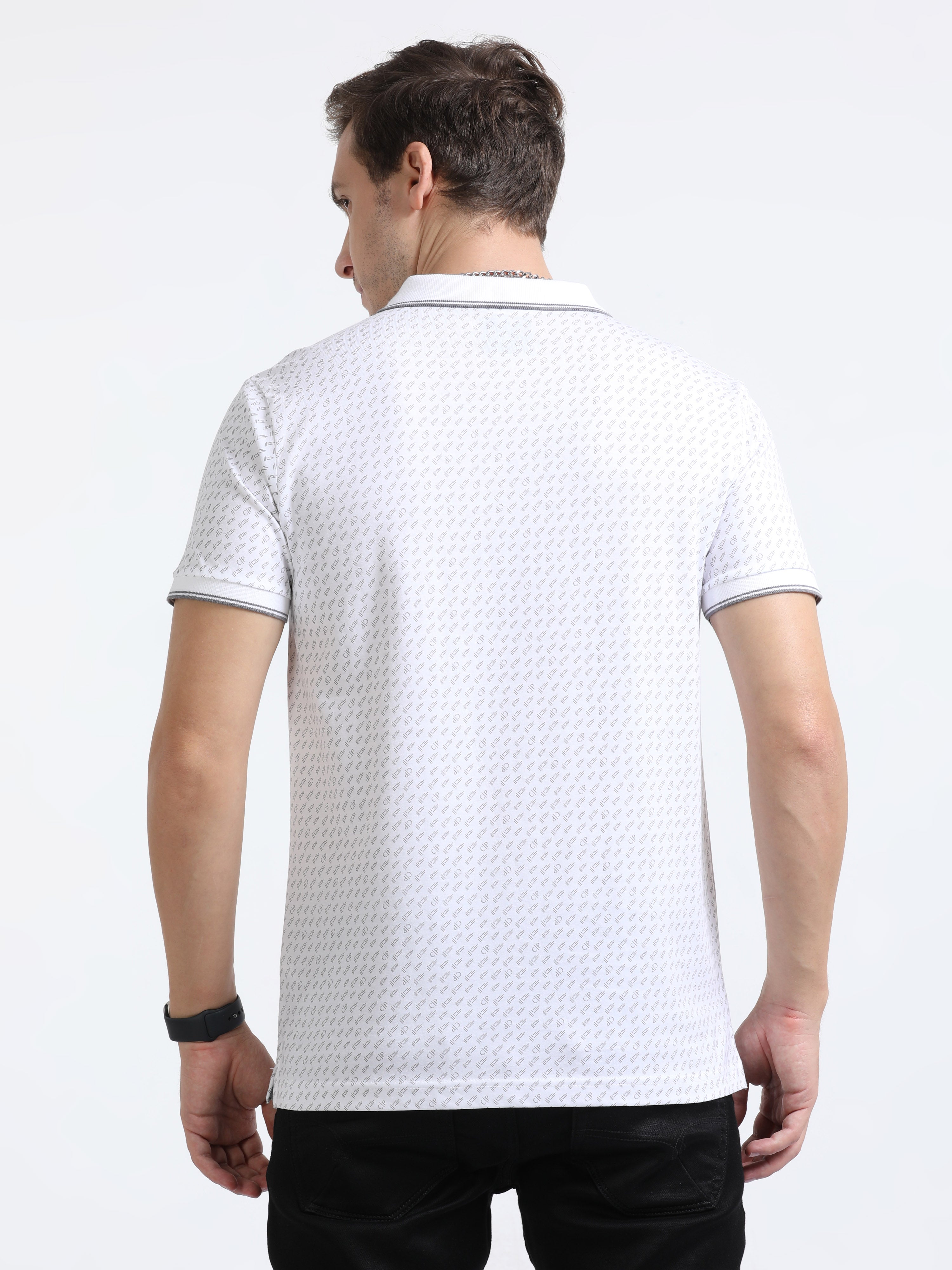 Classic Polo Mens Pure Cotton Half Sleeves Printed Slim Fit Polo Neck White Color T-Shirt | Bello - 216 A Sf P