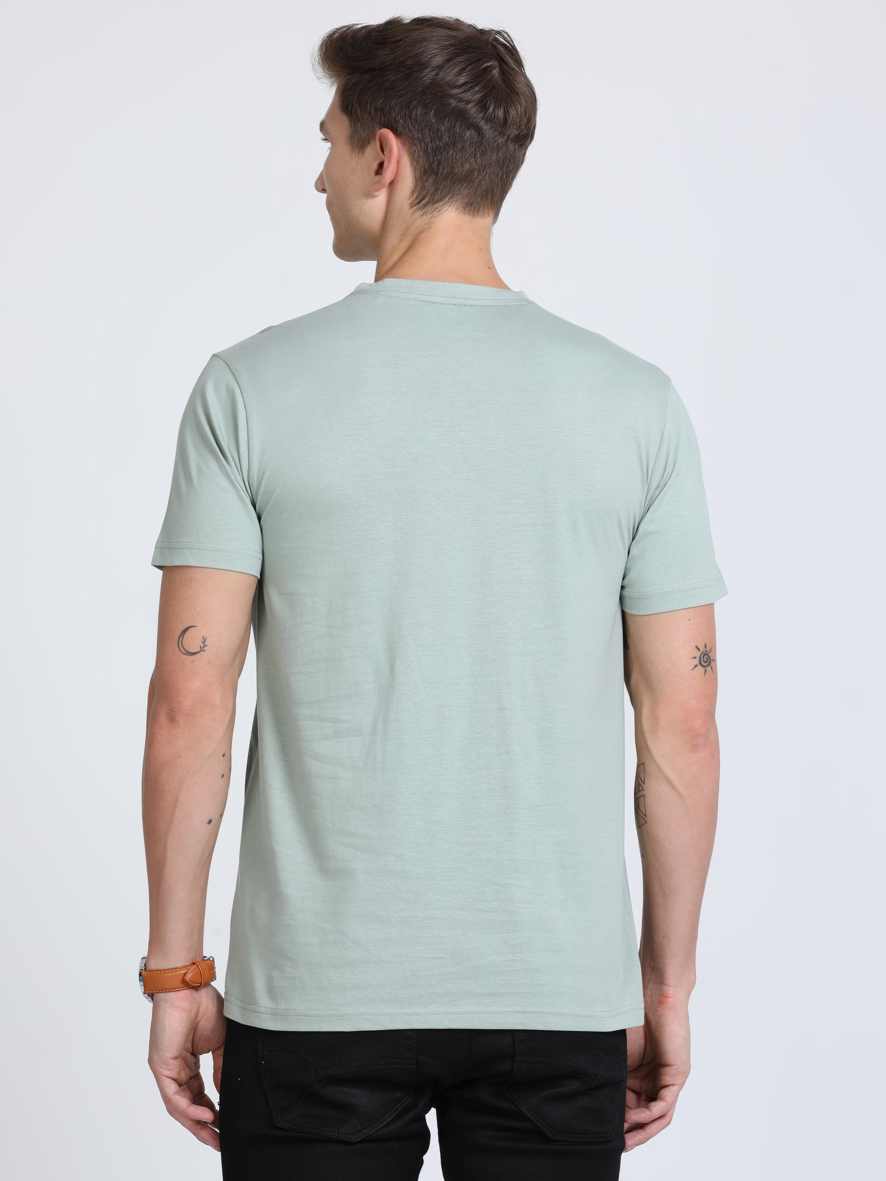 Classic Polo Mens Cotton Half Sleeves Printed Slim Fit Crew Neck Light Blue Color T-Shirt | Baleno - 563 B Sf C