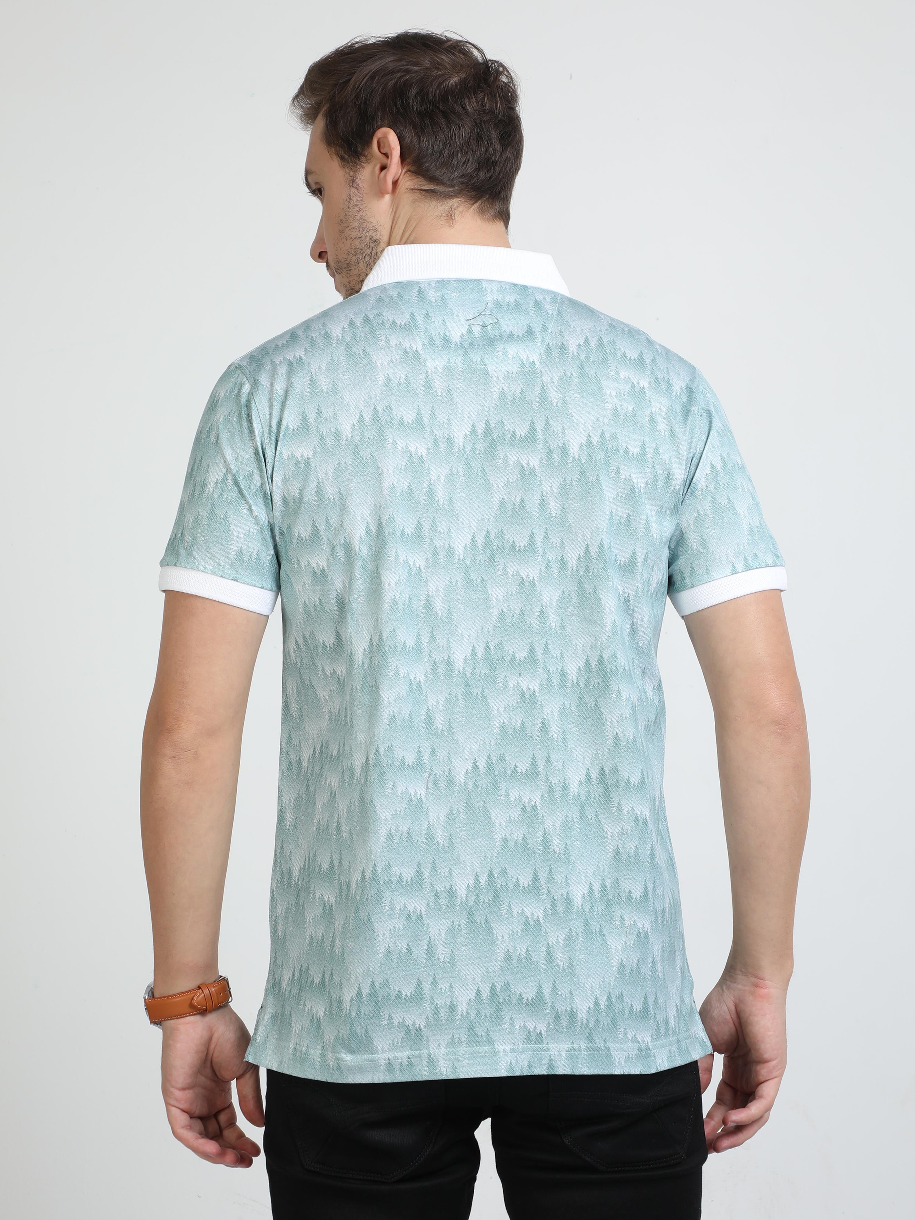 Classic Polo Mens Cotton Half Sleeves Floral Slim Fit Polo Neck Aqua Blue Color T-Shirt | Scant - 31 B Sf P