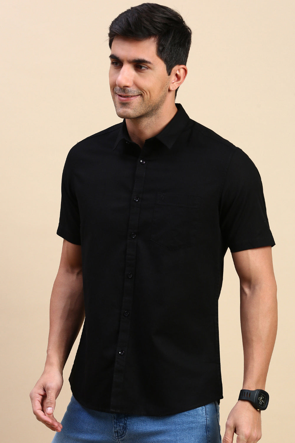 Classic Polo Men's Half Sleeve Black Polo Neck Slim Fit Solid Casual Shirt | TOY-TRALIX-BLACK SF HS