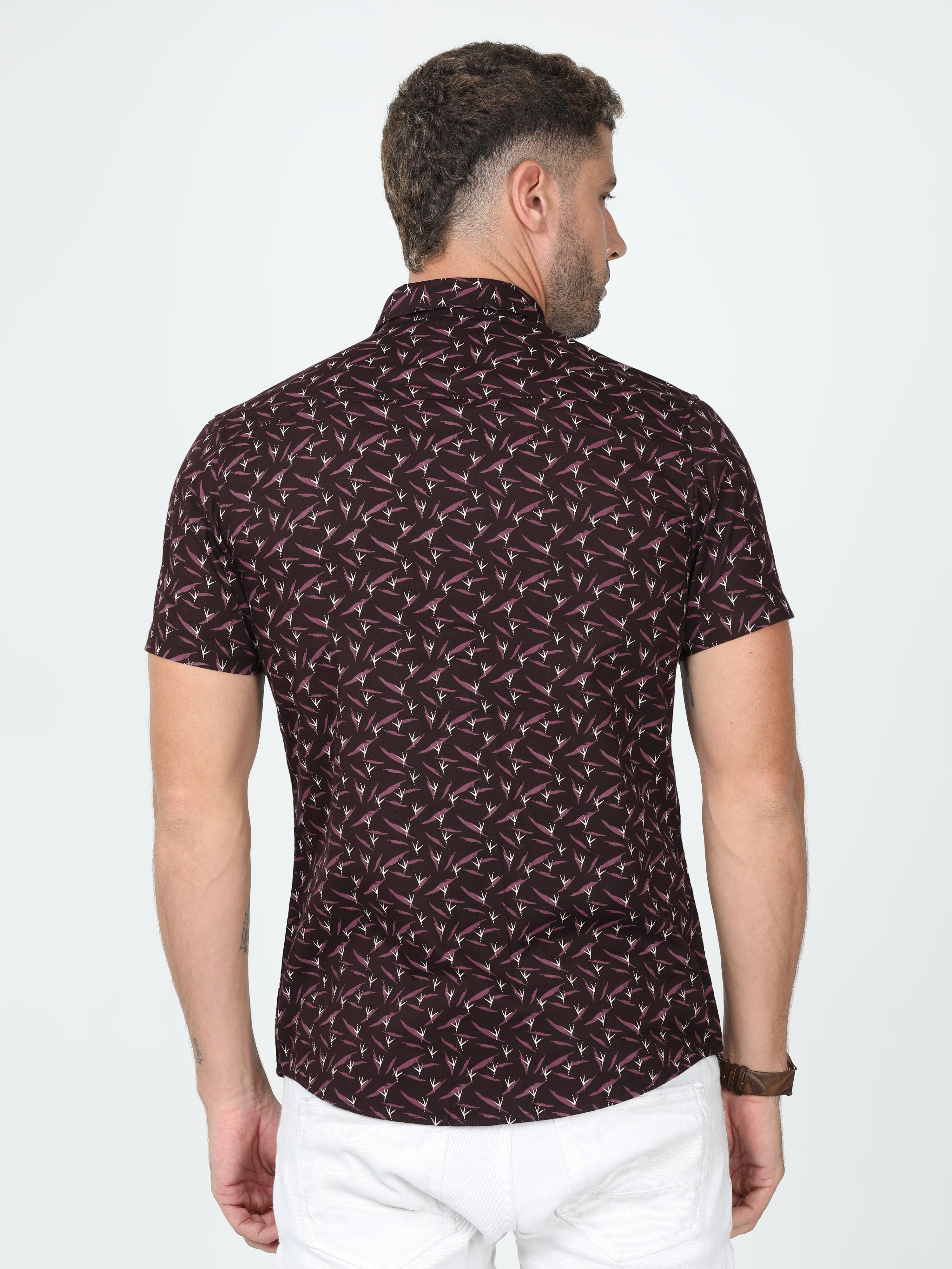 CP BRO Mens Cotton Half Sleeve Slim Fit Polo Neck Maroon Color Woven Shirt | Sbo1-11 C-HS-PRT-BSL