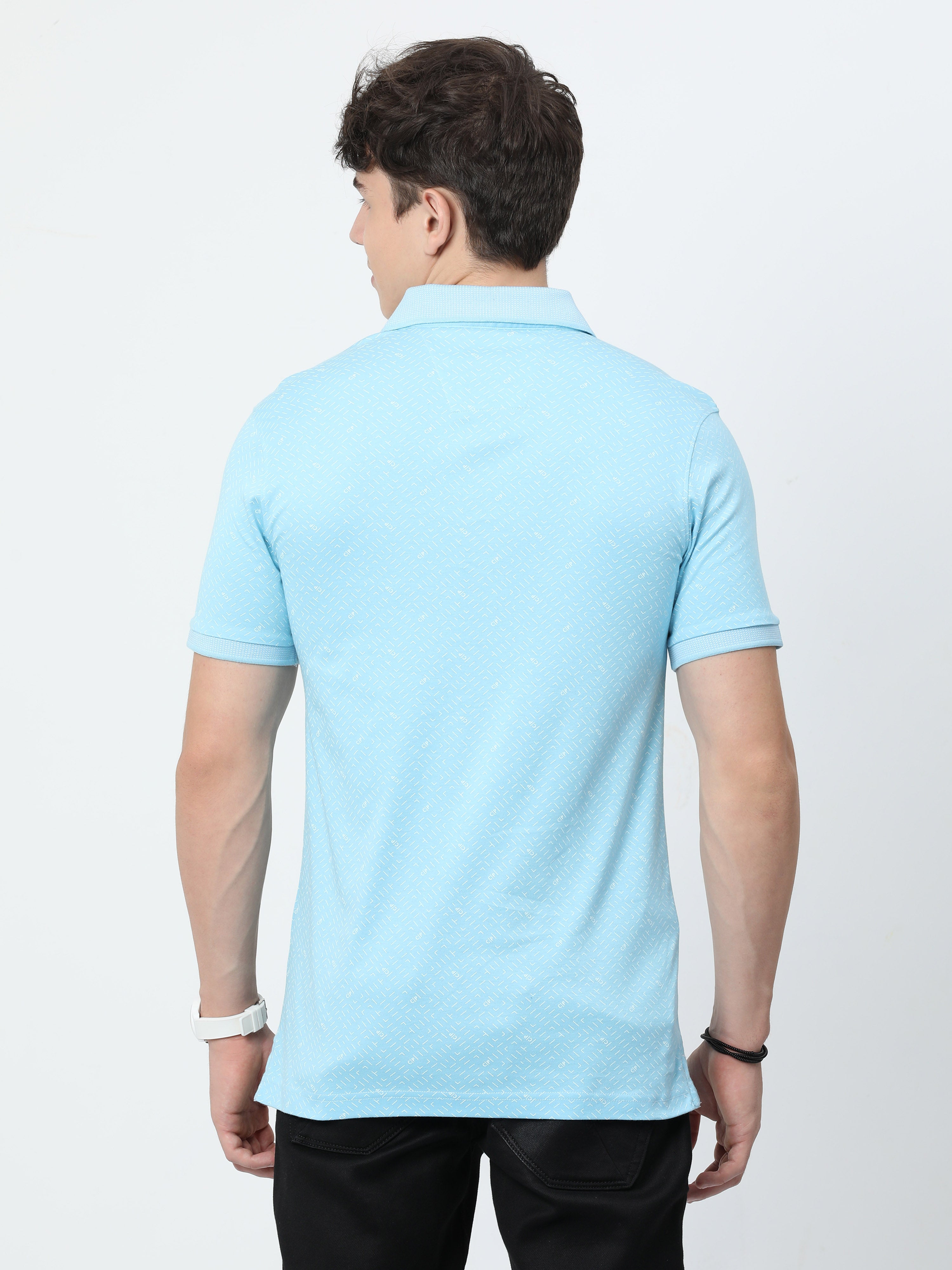 Classic Polo Mens Cotton Half Sleeves Printed Slim Fit Polo Neck Blue Color T-Shirt | Prm - 786 B Sf P