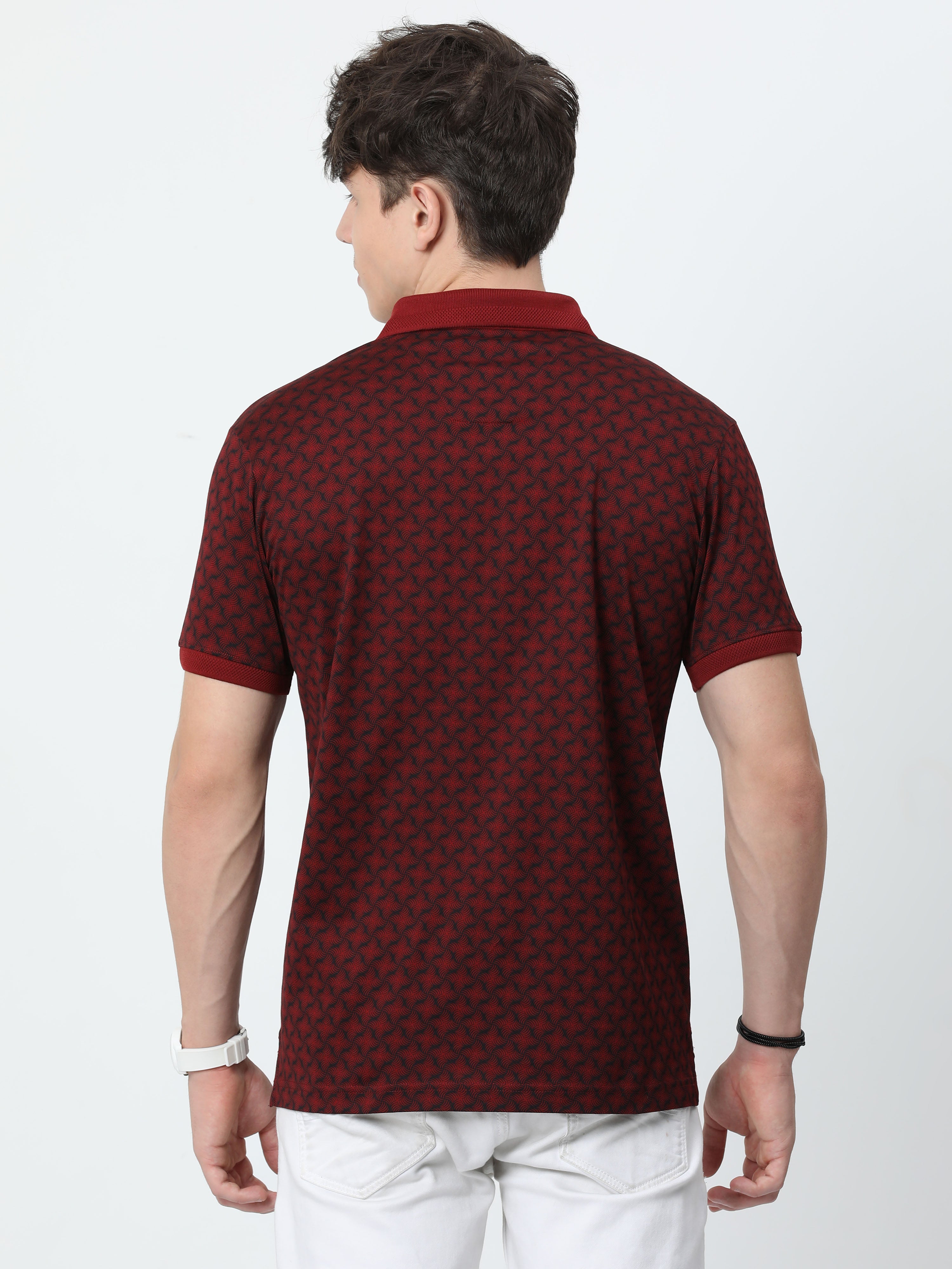 Classic Polo Mens Cotton Half Sleeves Floral Authentic Fit Polo Neck Maroon Color T-Shirt | Swank - 04 B Af P