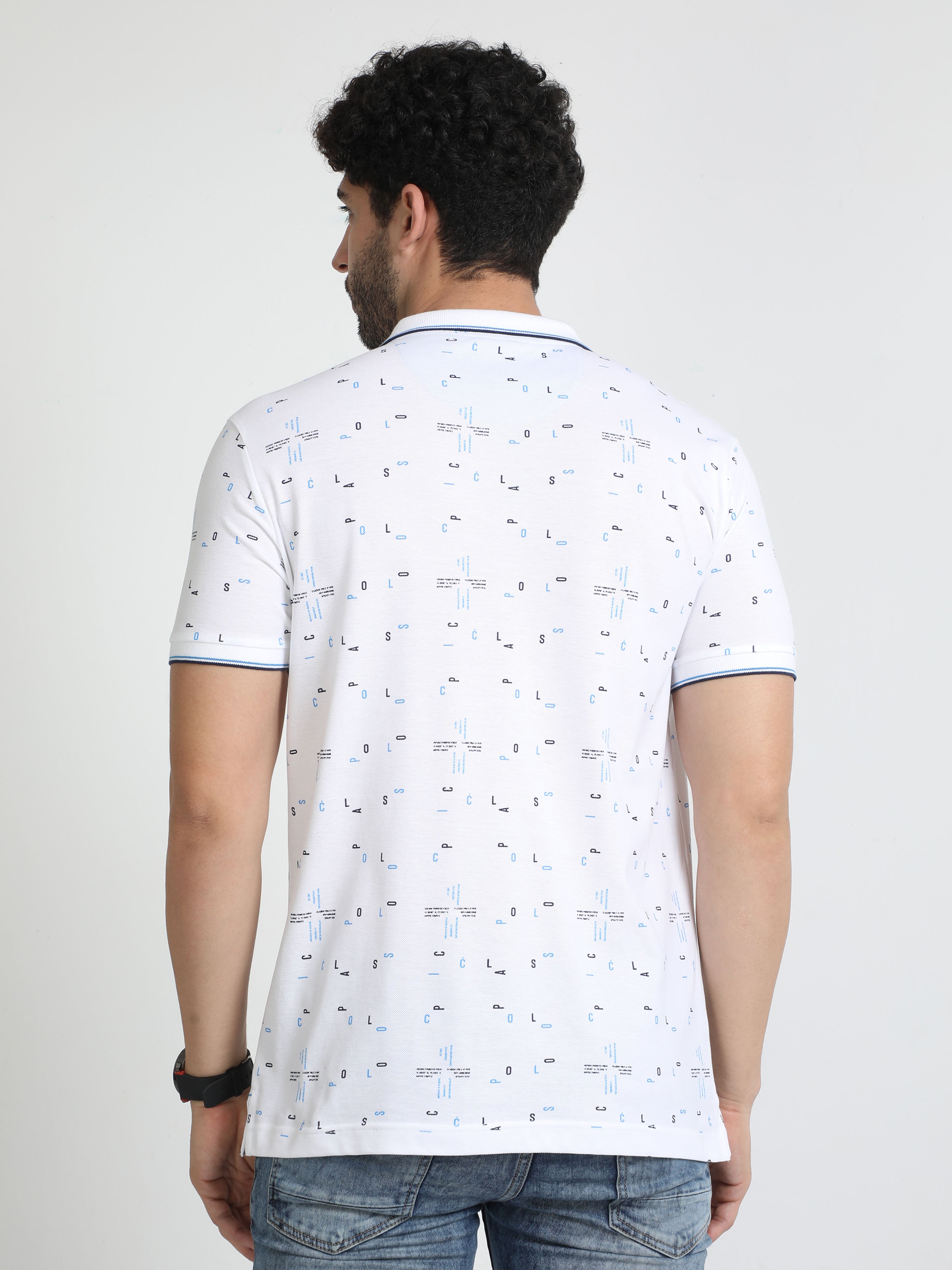 Classic Polo Mens Pure Cotton Half Sleeves Printed Slim Fit Polo Neck White Color T-Shirt | Beau - 212 A Sf P