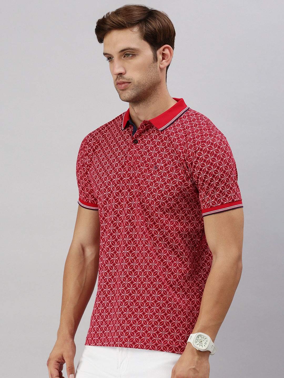 Classic Polo Men's Half Sleeve Red/White Polo Neck Cotton Slim Fit T Shirt | BELLO - 298 B SF P