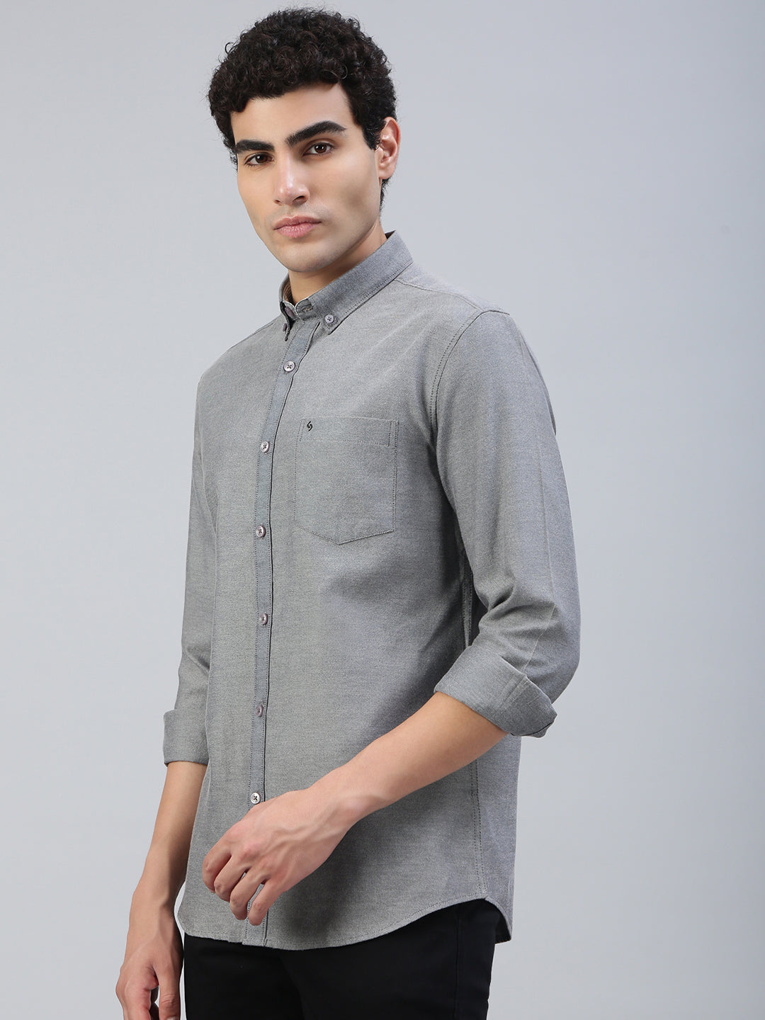 Classic Polo Men's Full Sleeve Charcoal Grey Polo Neck Slim Fit Solid Casual Shirt | TOY-KLYPTO-BLACK MF FS