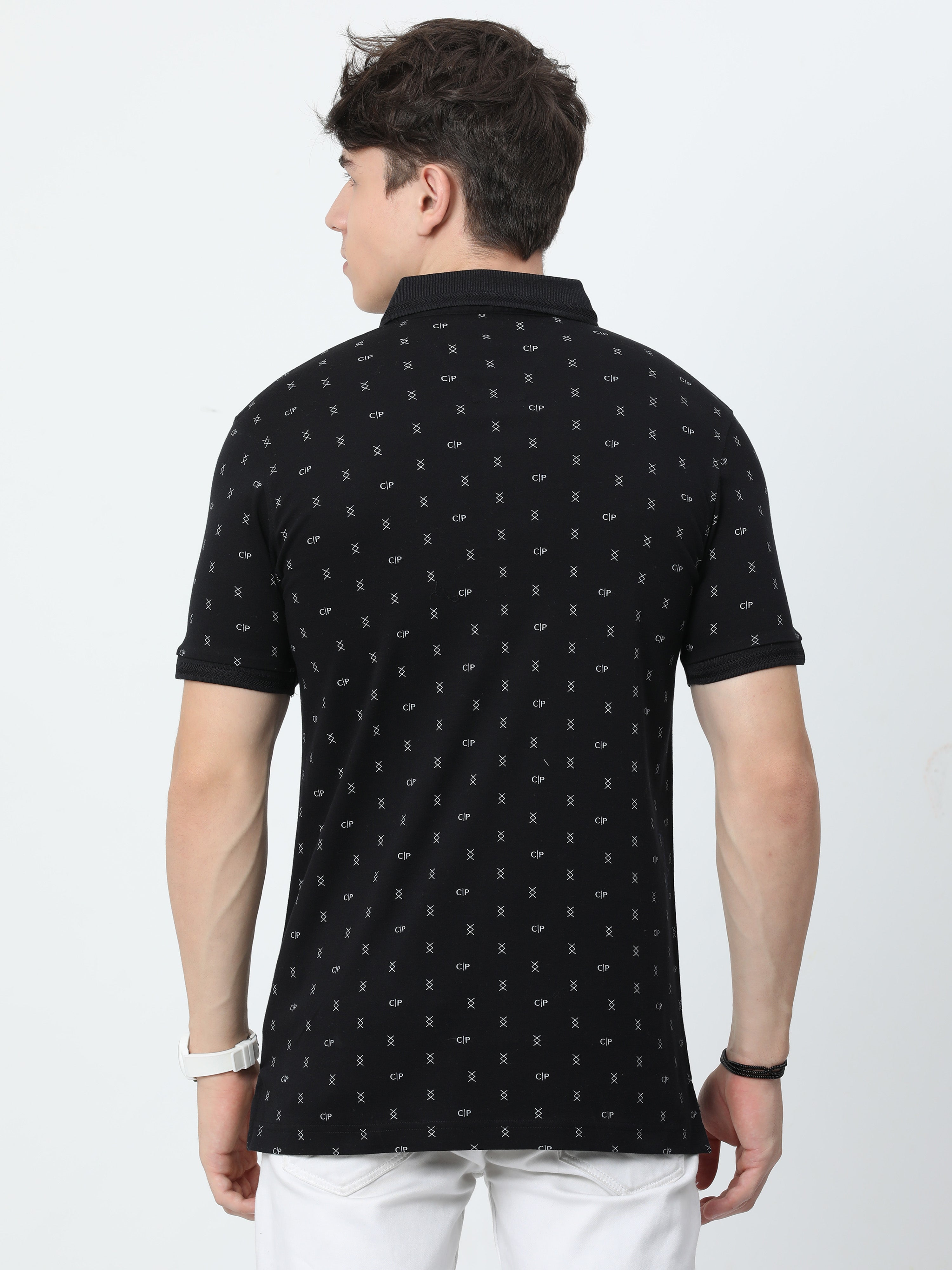 Classic Polo Mens Cotton Half Sleeves Printed Slim Fit Polo Neck Black Color T-Shirt | Prm - 788 A Sf P