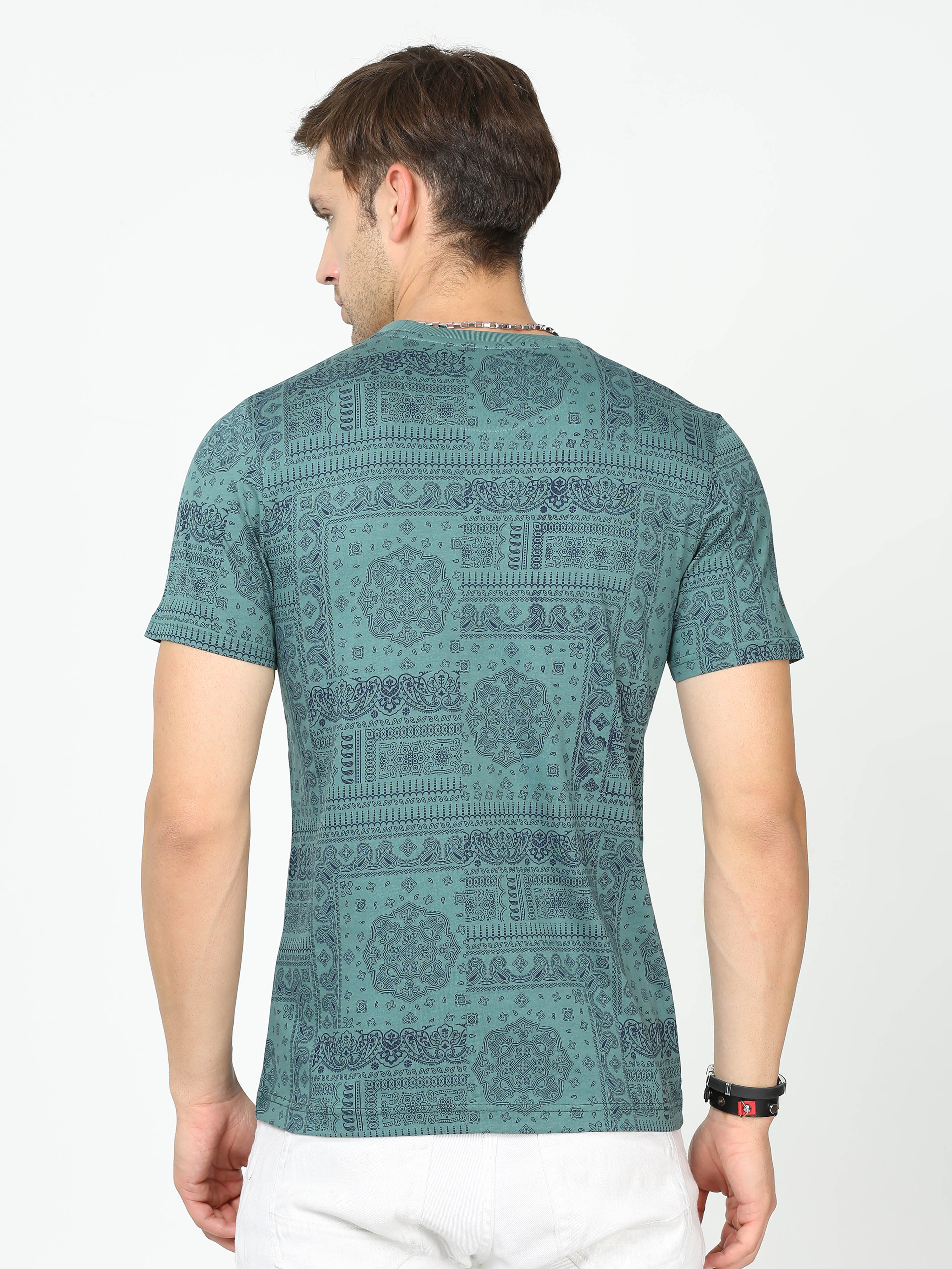 Classic Polo Mens Cotton Half Sleeves Floral Slim Fit Crew Neck Green Color T-Shirt | Brcn - 554 B Sf C