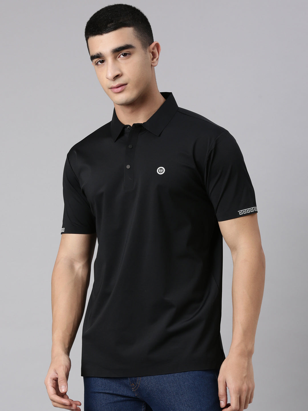 Classic Polo Men's Half Sleeve Black Polo Neck Slim Fit Solid Premium Cotton T-Shirt | UNICO - 168 SF P